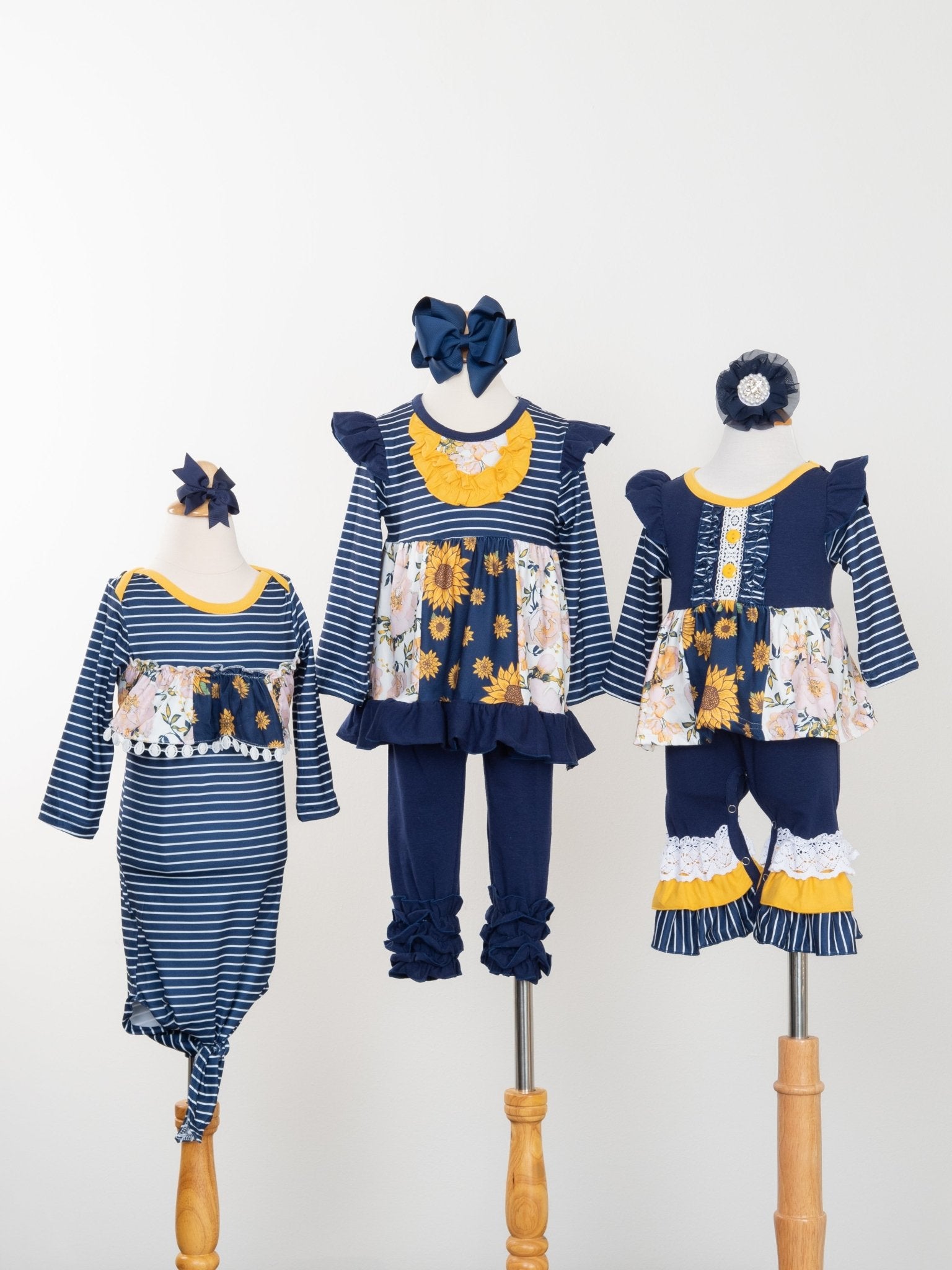 Navy & Mustard Floral Ruffle Outfit - Marie Nicole Clothing