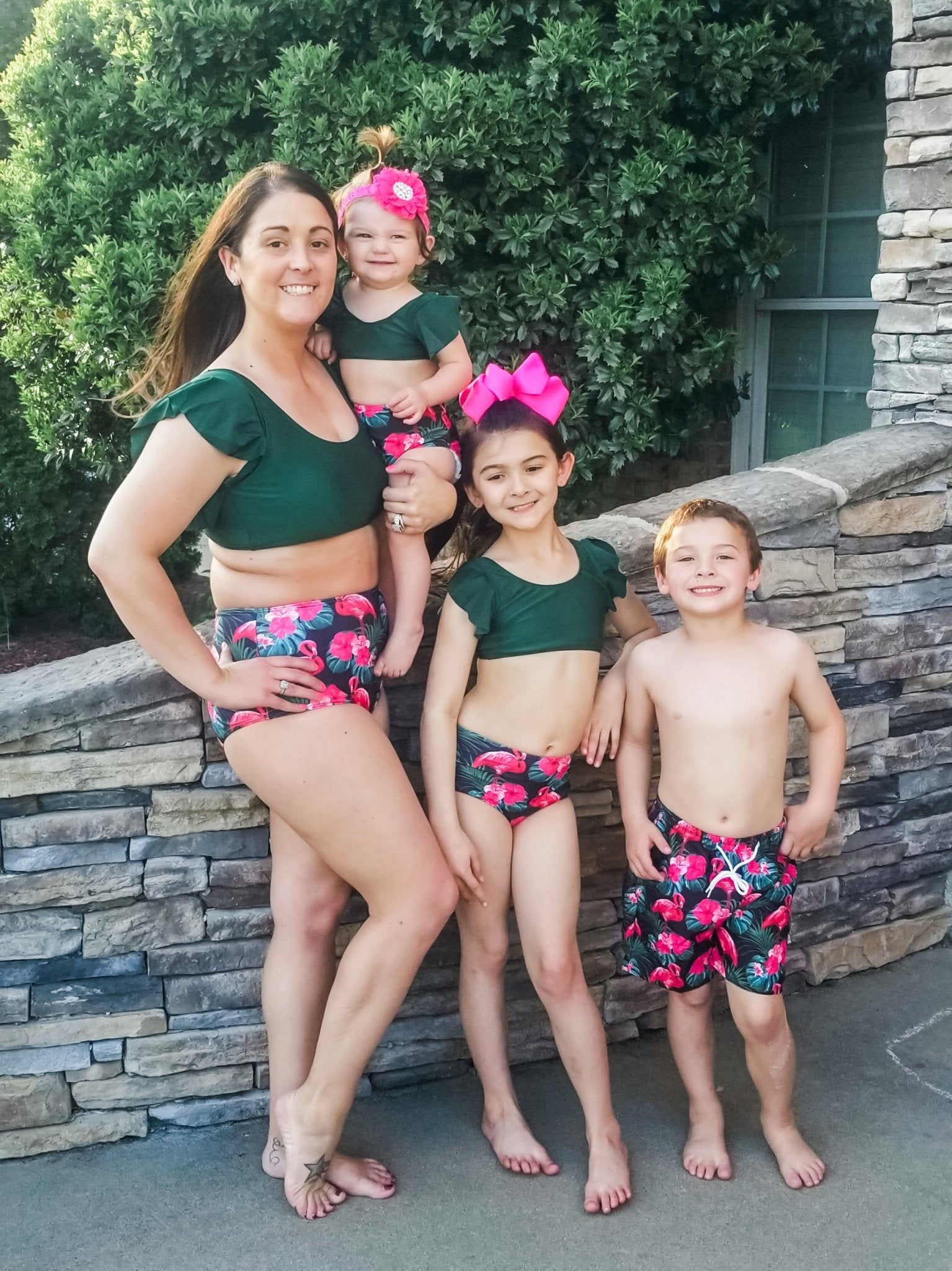 Family Dark Green Flamingo Swimsuit - Marie Nicole Clothing