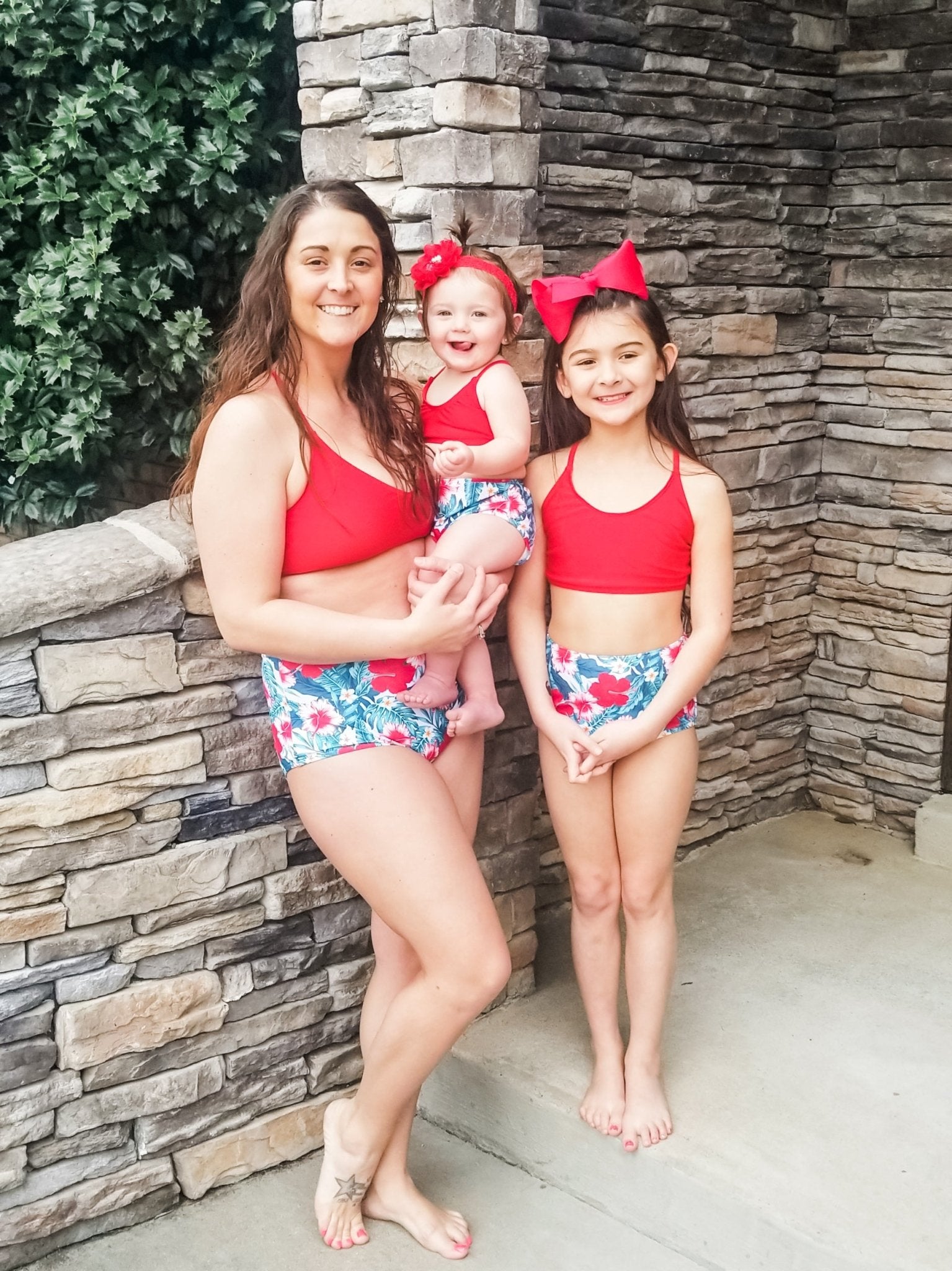 Family Red, Pink, & Blue Tropical Floral Swimsuit - Marie Nicole Clothing