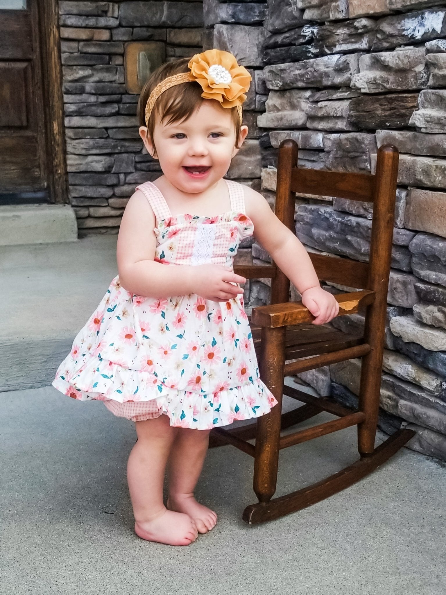 Pink Zinnia & Checked Open - Back Ruffle Bow Outfit - Marie Nicole Clothing