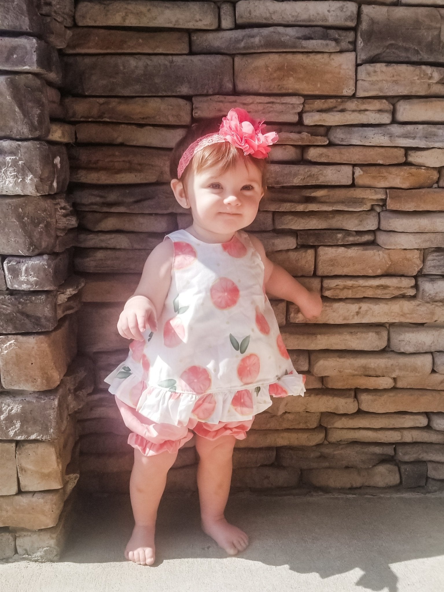 Grapefruit Ruffle Open - Back Bow Outfit - Marie Nicole Clothing