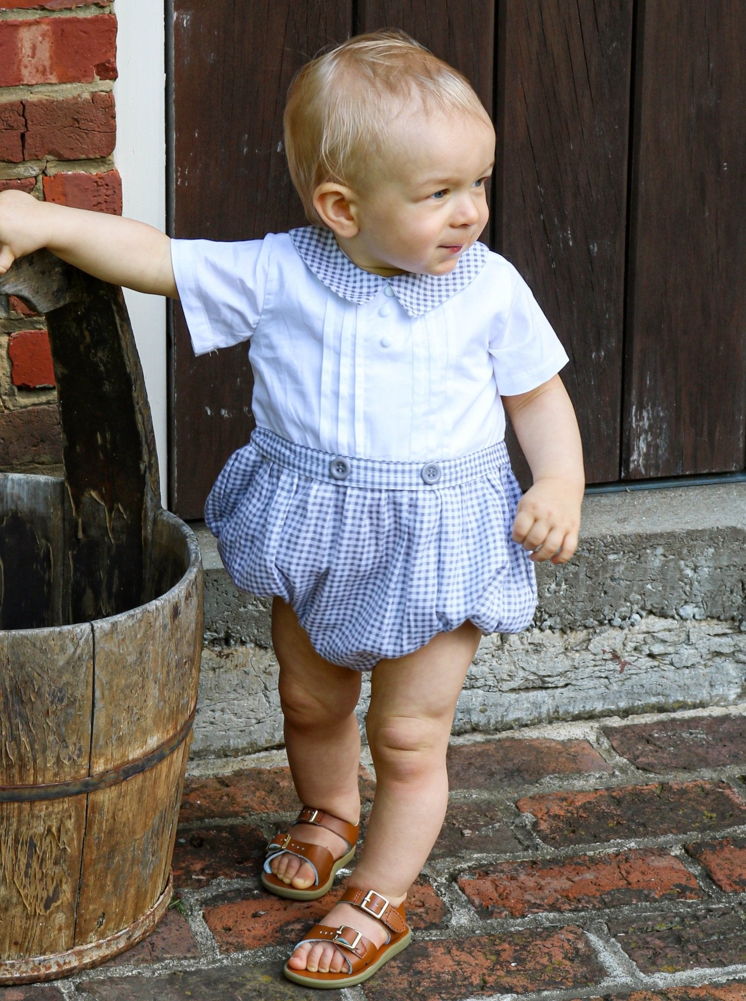 Grey & White Gingham Bubble Romper - Marie Nicole Clothing