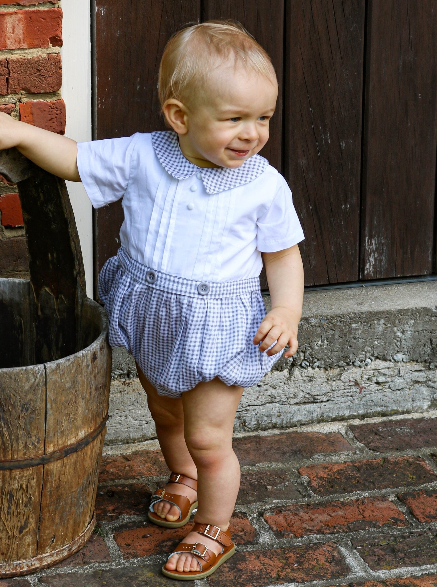 Grey & White Gingham Bubble Romper - Marie Nicole Clothing