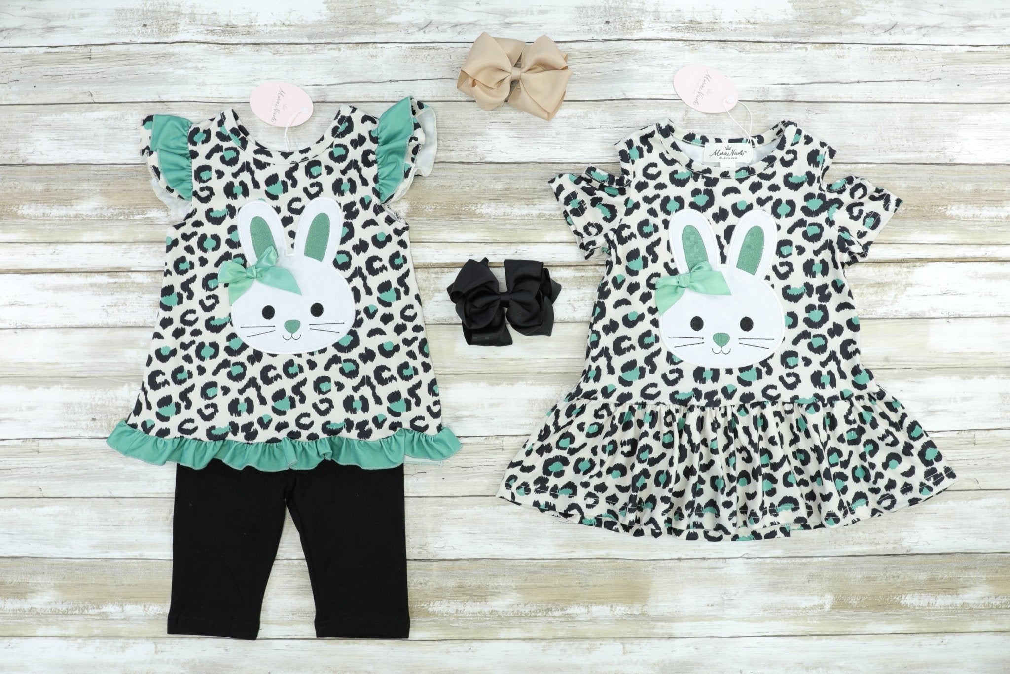 Green Leopard Bunny Ruffle Dress - Marie Nicole Clothing