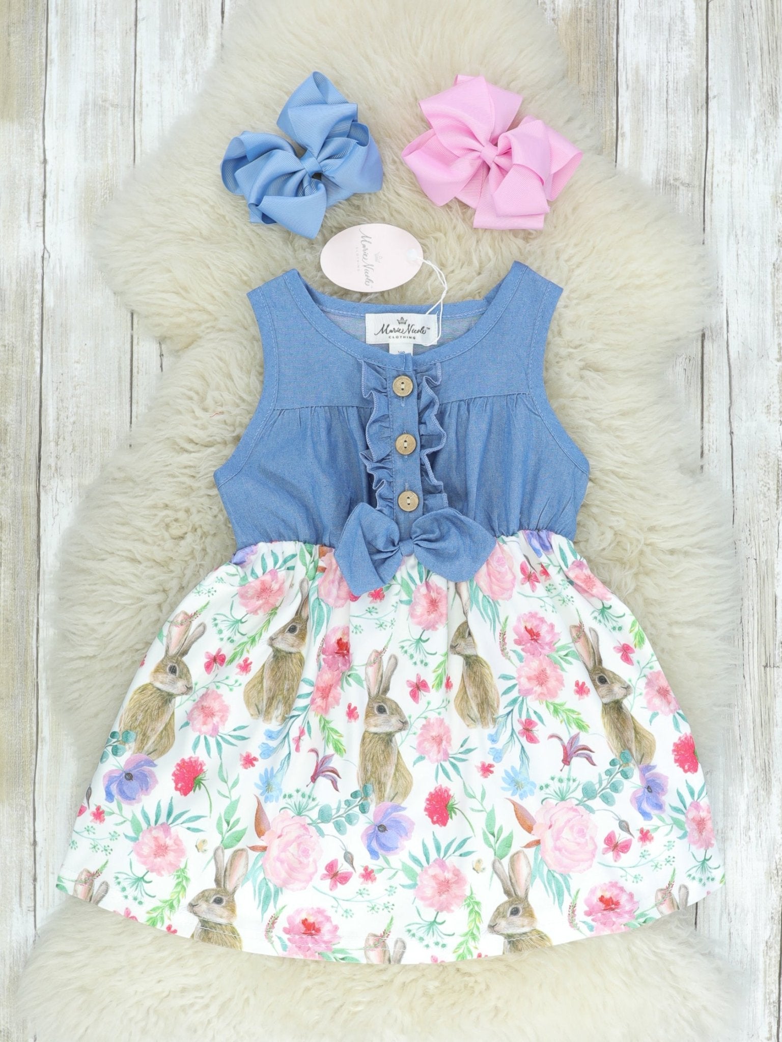 Bunny Floral Chambray Dress - Marie Nicole Clothing