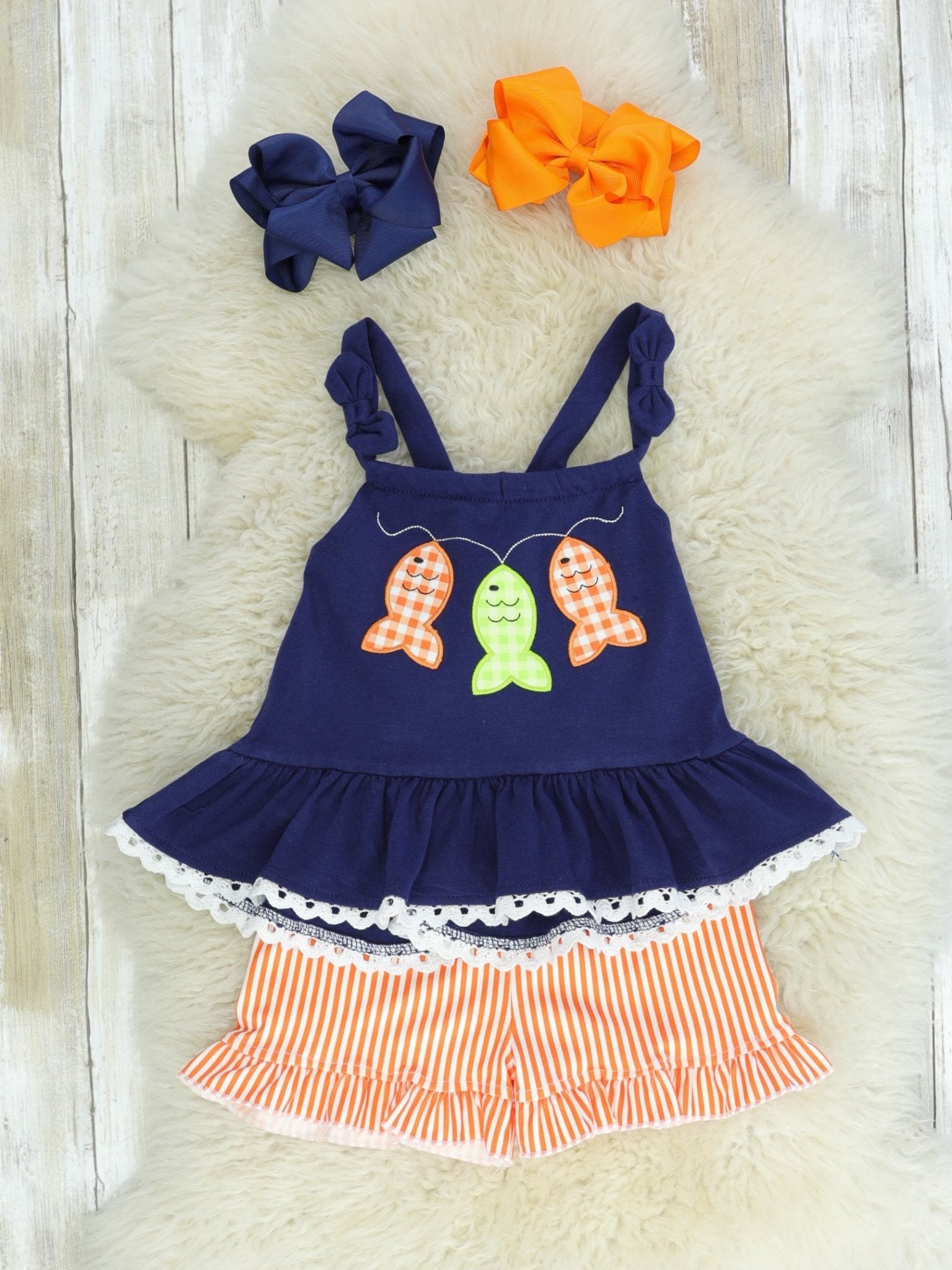 Blue & Orange Fishing Ruffle Outfit - Marie Nicole Clothing