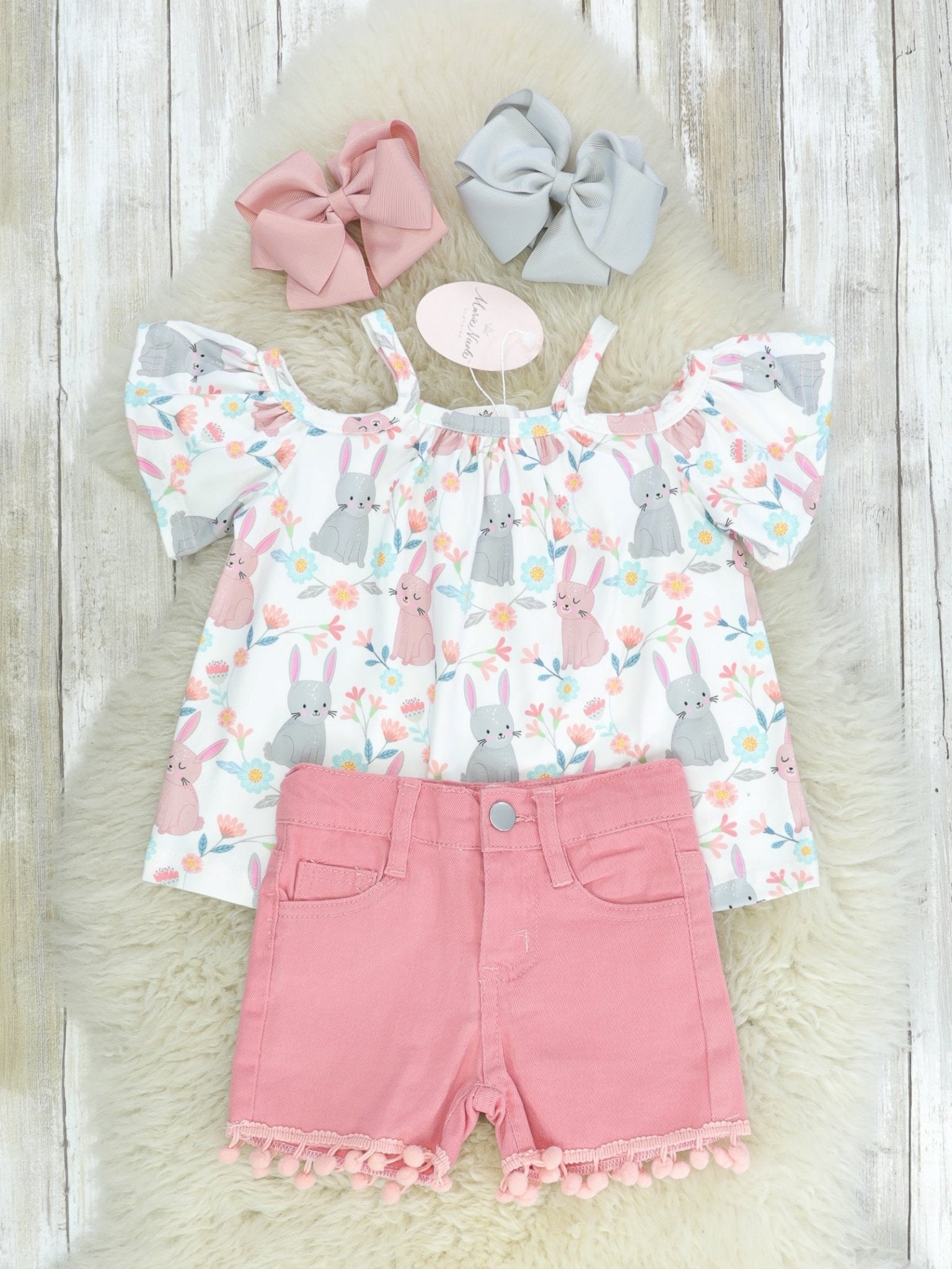 Pink & Grey Bunny Denim Outfit - Marie Nicole Clothing