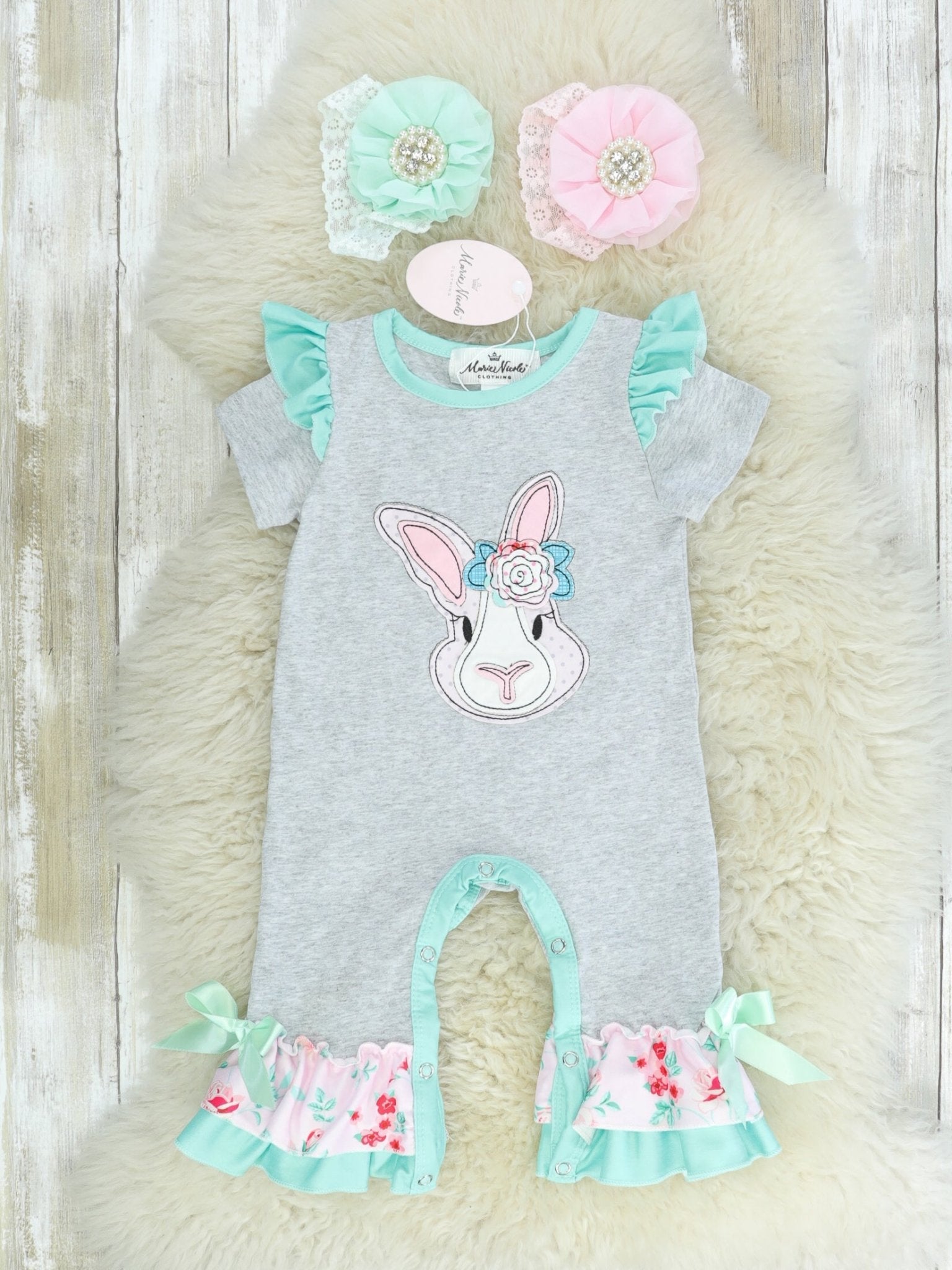 Blush Rose Bunny Ruffle Romper - Marie Nicole Clothing