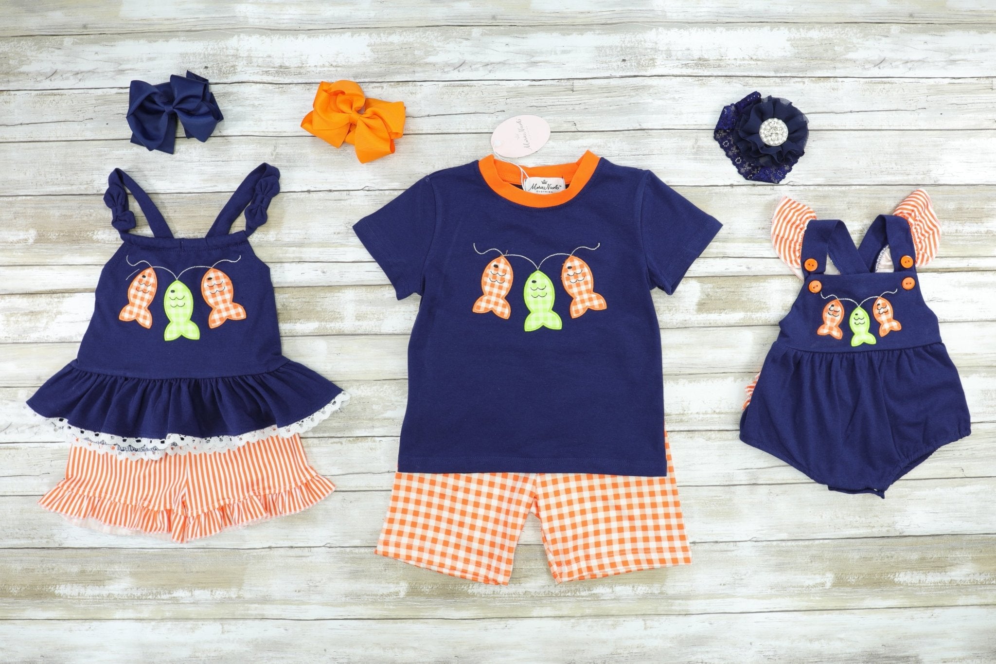 Blue & Orange Fishing Shorts Outfit - Marie Nicole Clothing