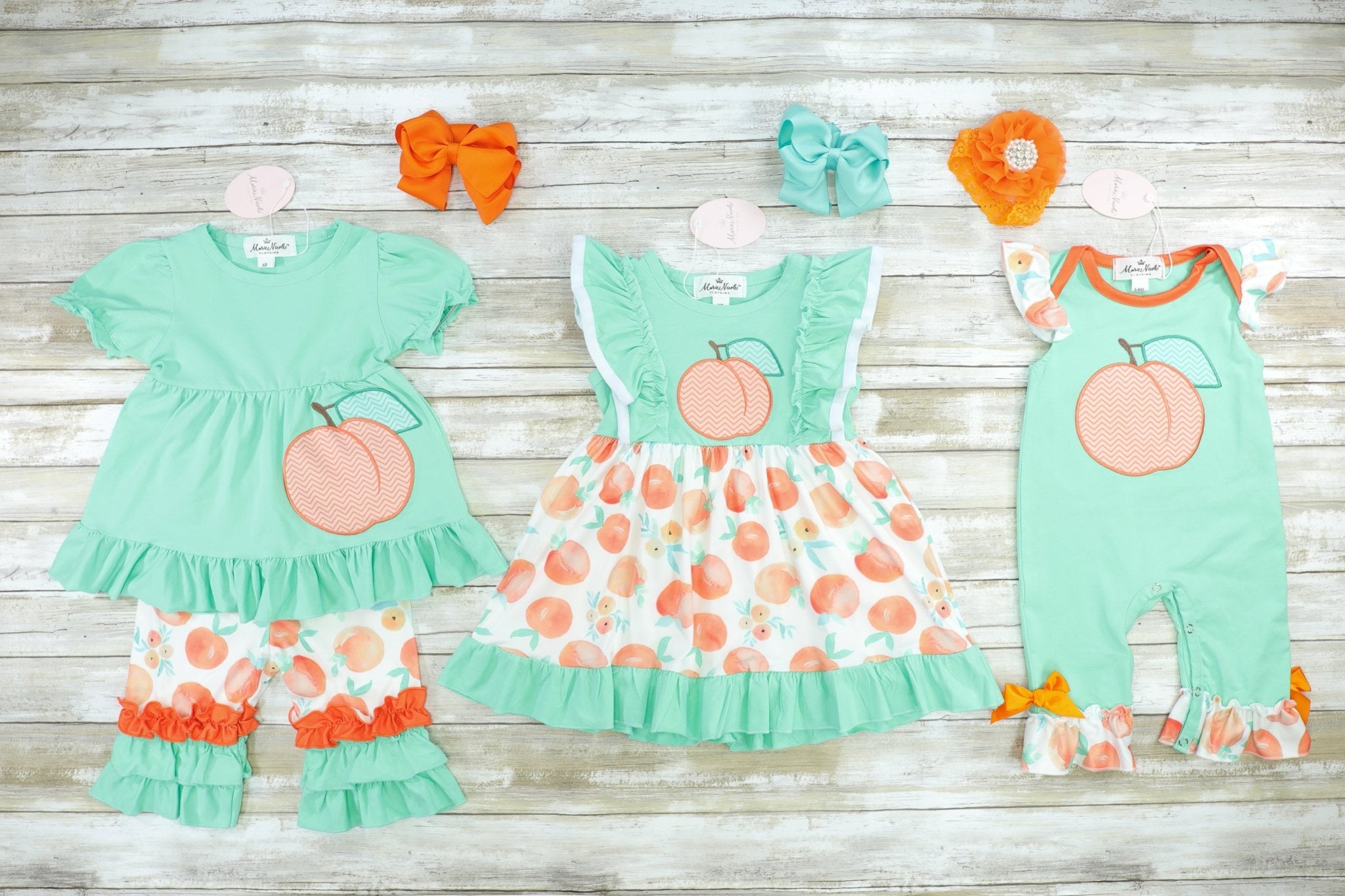 Mint & Peach Ruffle Dress - Marie Nicole Clothing