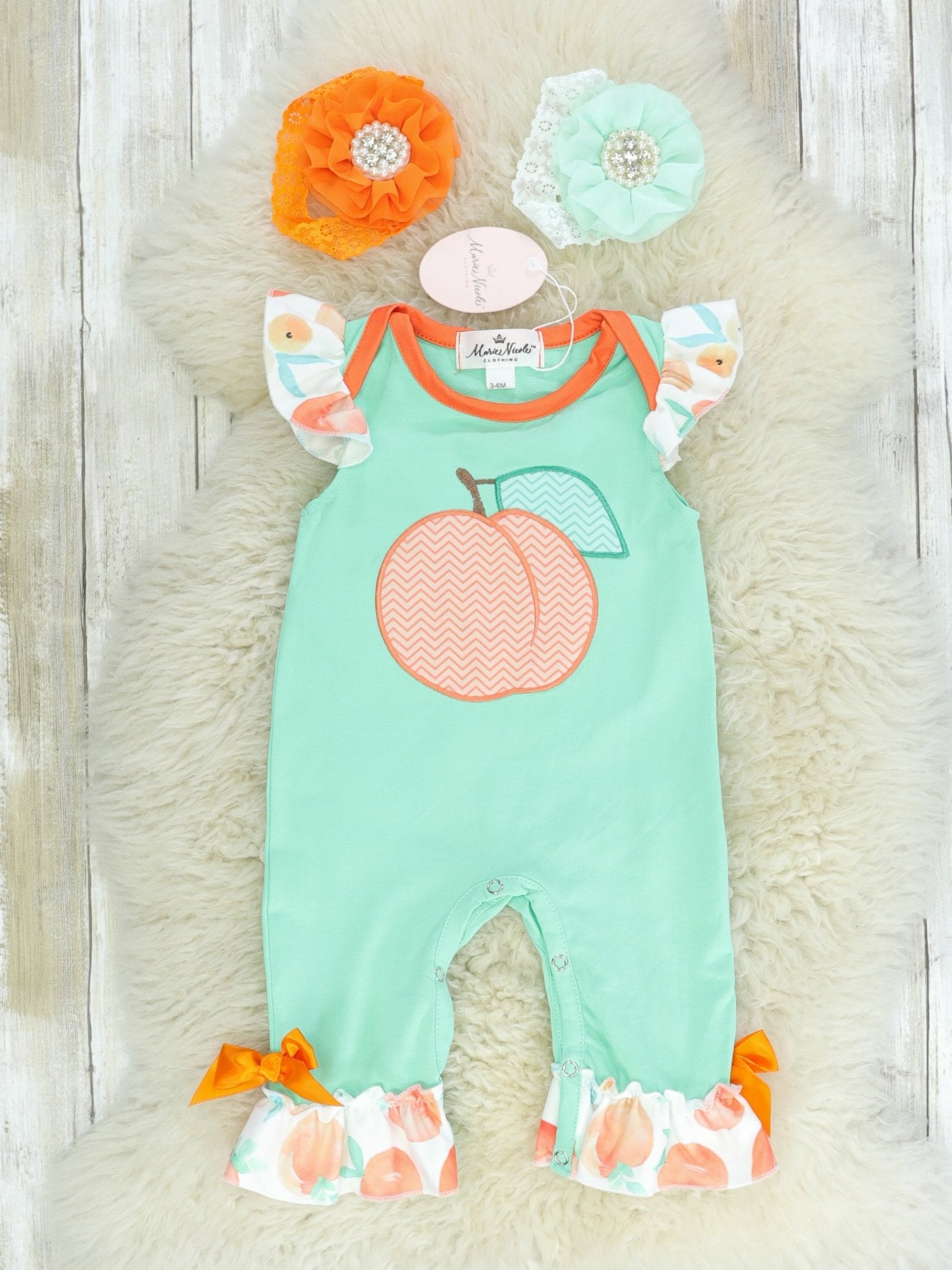 Mint & Peach Ruffle Romper - Marie Nicole Clothing