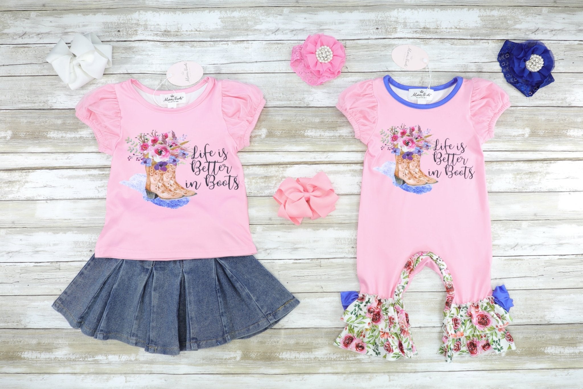 Life Is Better In Boots Shirt & Denim Skirt Outfit - Marie Nicole Clothing