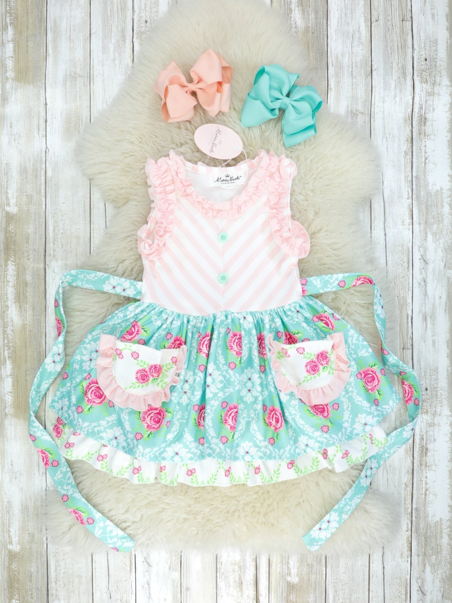 Pink & Blue Ruffle Tank Dress - Marie Nicole Clothing