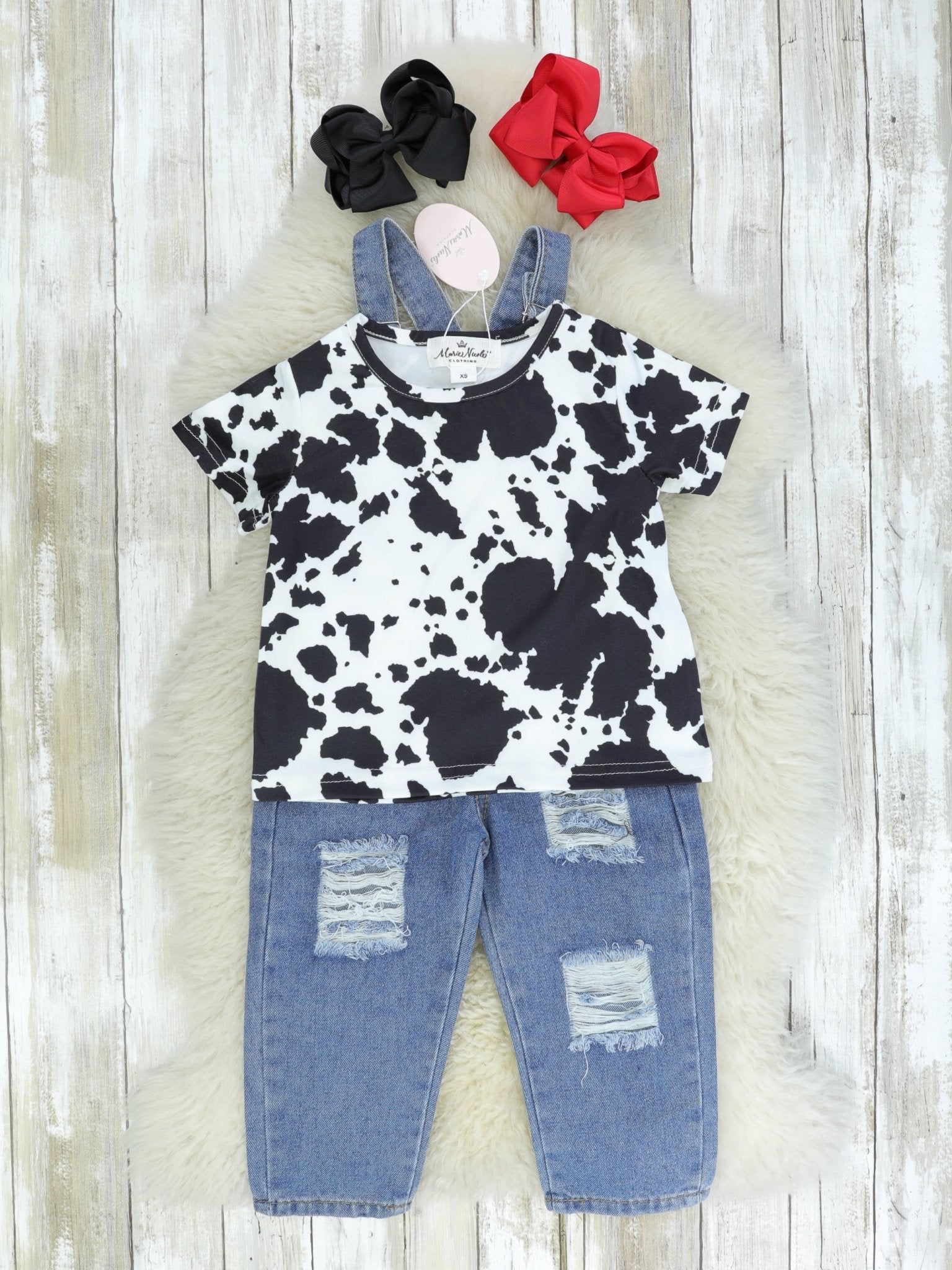 Cow Print Shirt & Overalls - Marie Nicole Clothing