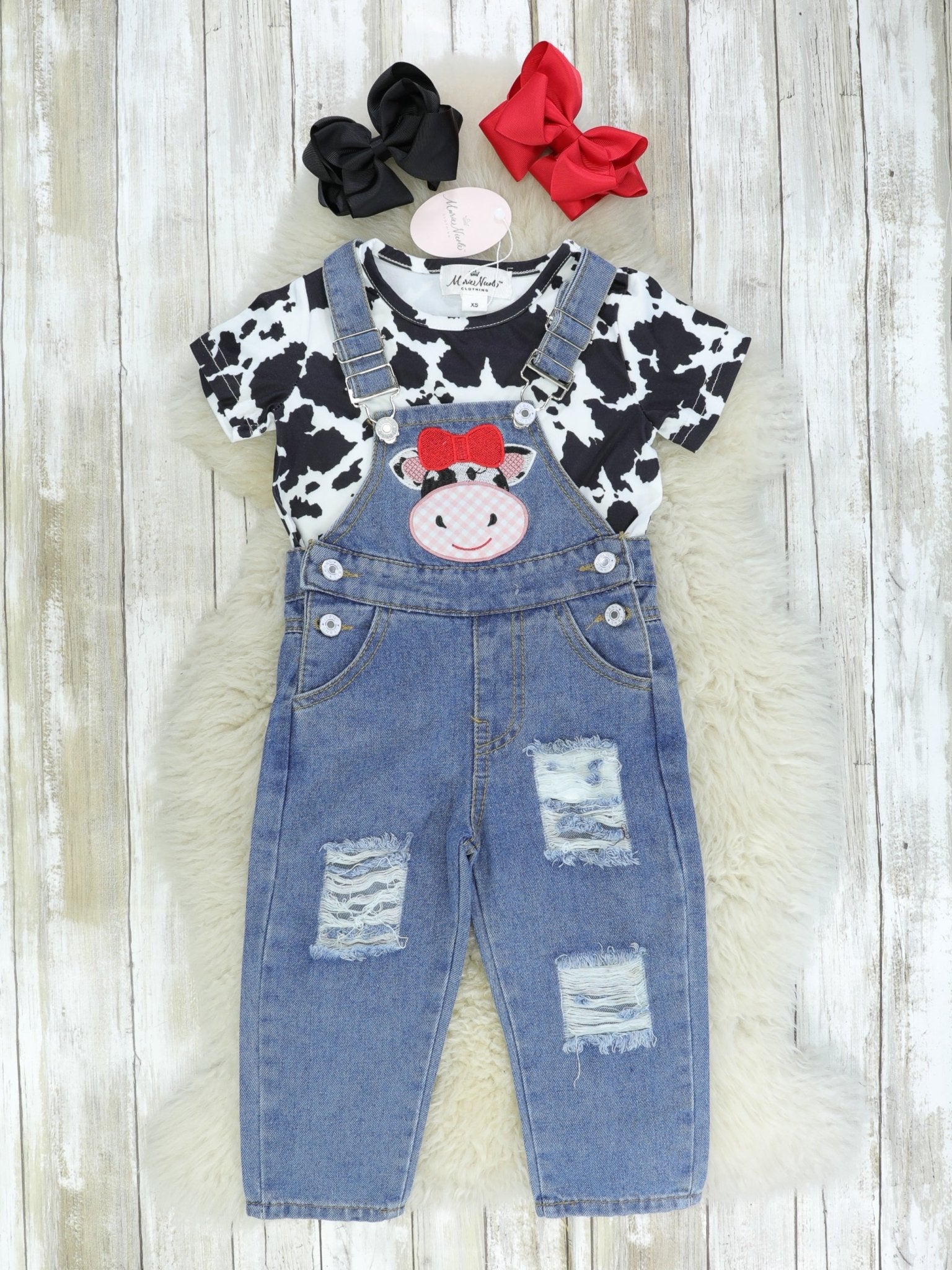 Cow Print Shirt & Overalls - Marie Nicole Clothing