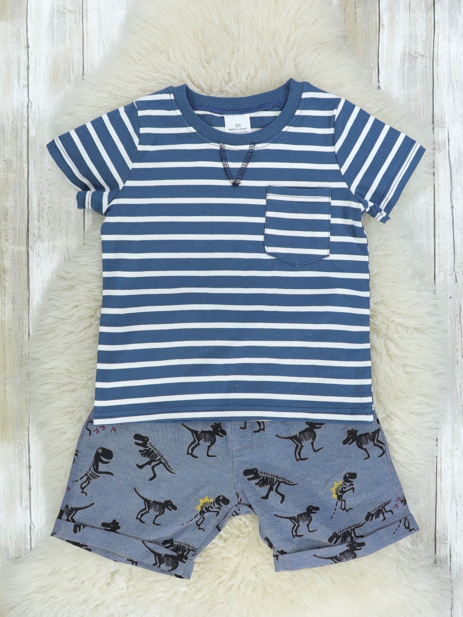 Striped Top Dinosaur Outfit - Marie Nicole Clothing