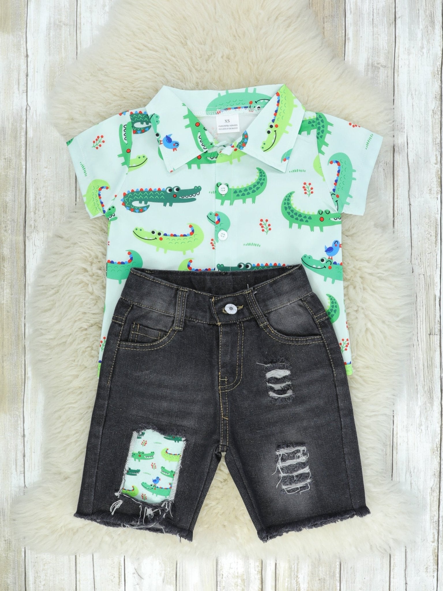 Later Alligator Button Up & Denim Shorts Outfit - Marie Nicole Clothing