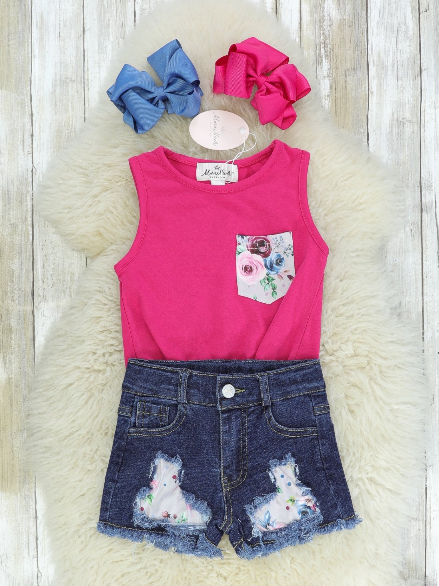 Pink Floral Knot Tank & Distressed Denim Outfit - Marie Nicole Clothing