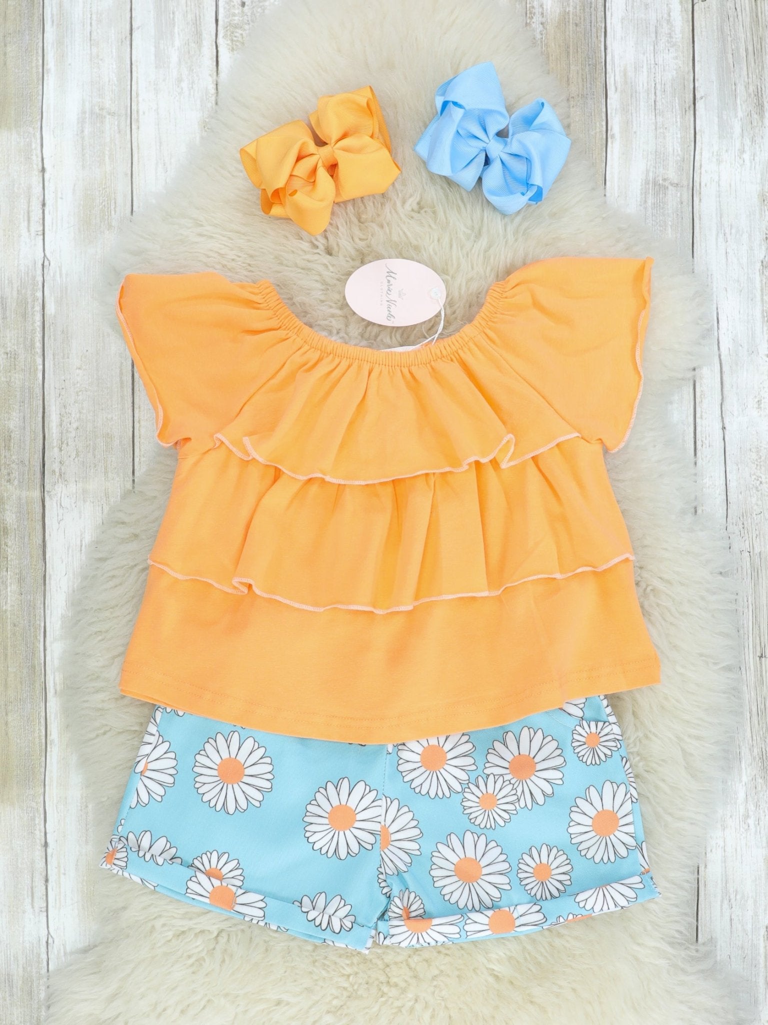 Orange Ruffle Top & Daisy Shorts Outfit - Marie Nicole Clothing