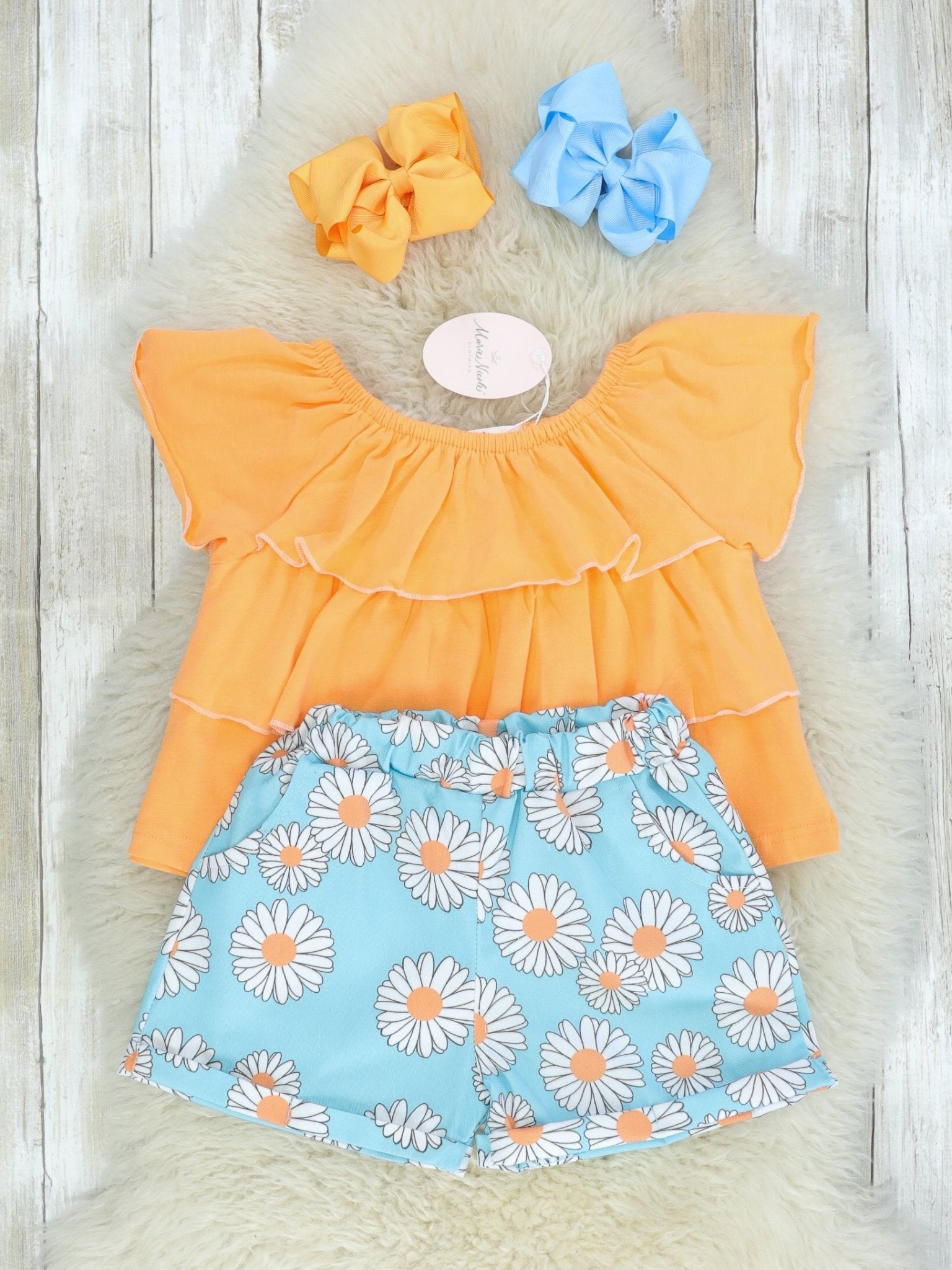 Orange Ruffle Top & Daisy Shorts Outfit - Marie Nicole Clothing