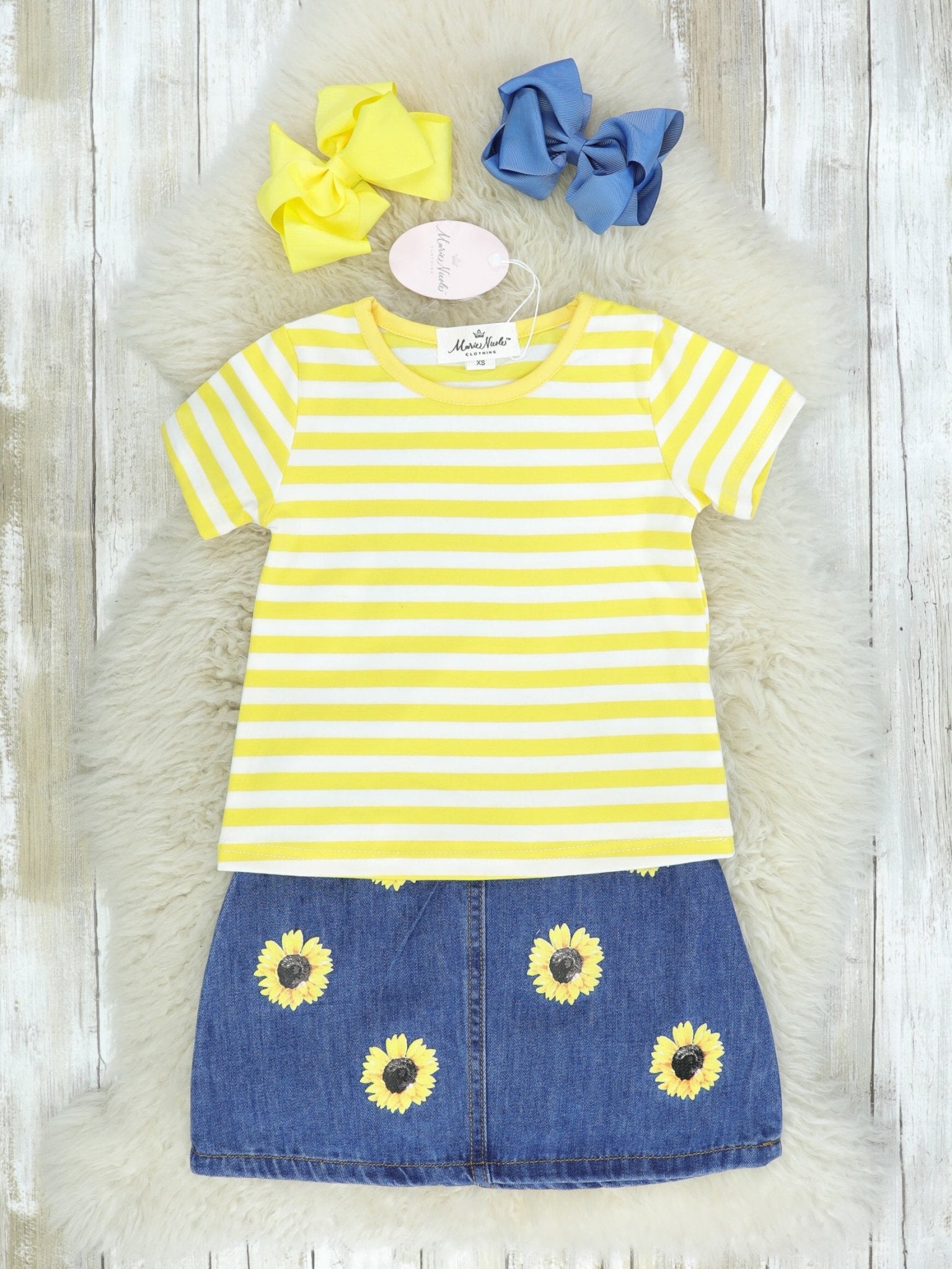 Sunflower Denim Overalls Set - Marie Nicole Clothing