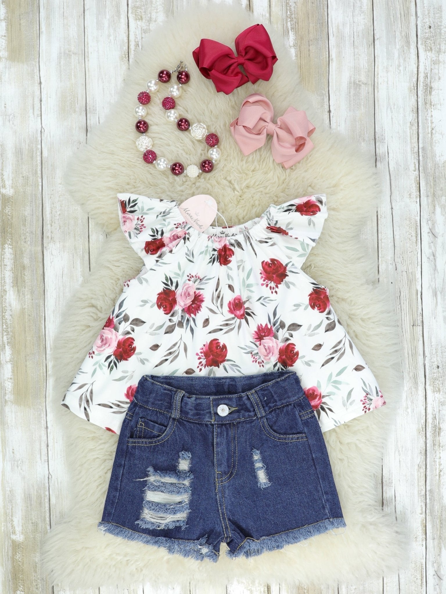Red Rose Tank & Denim Shorts Outfit - Marie Nicole Clothing