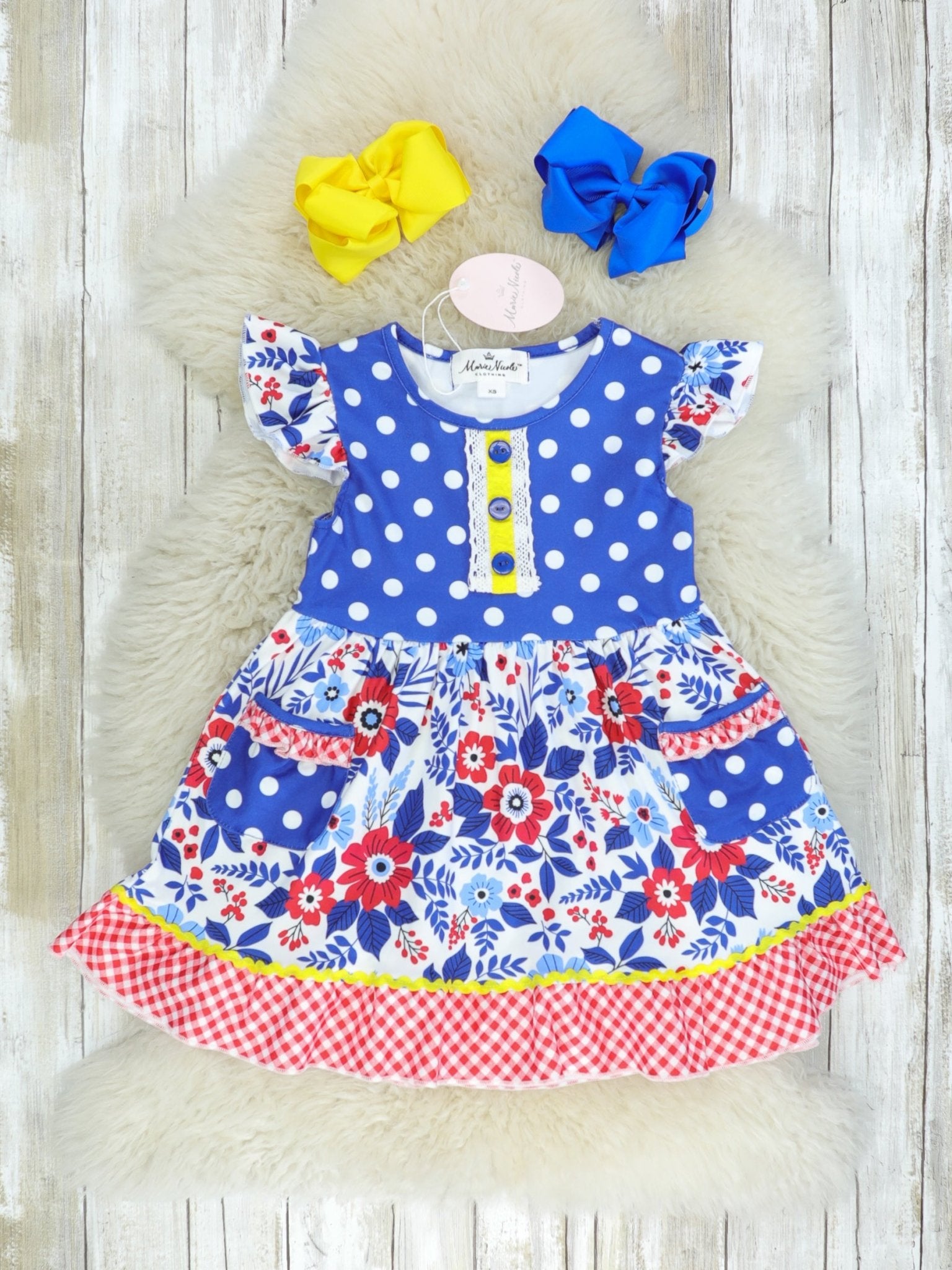 Red, White, & Blue Sunshine Ruffle Dress - Marie Nicole Clothing