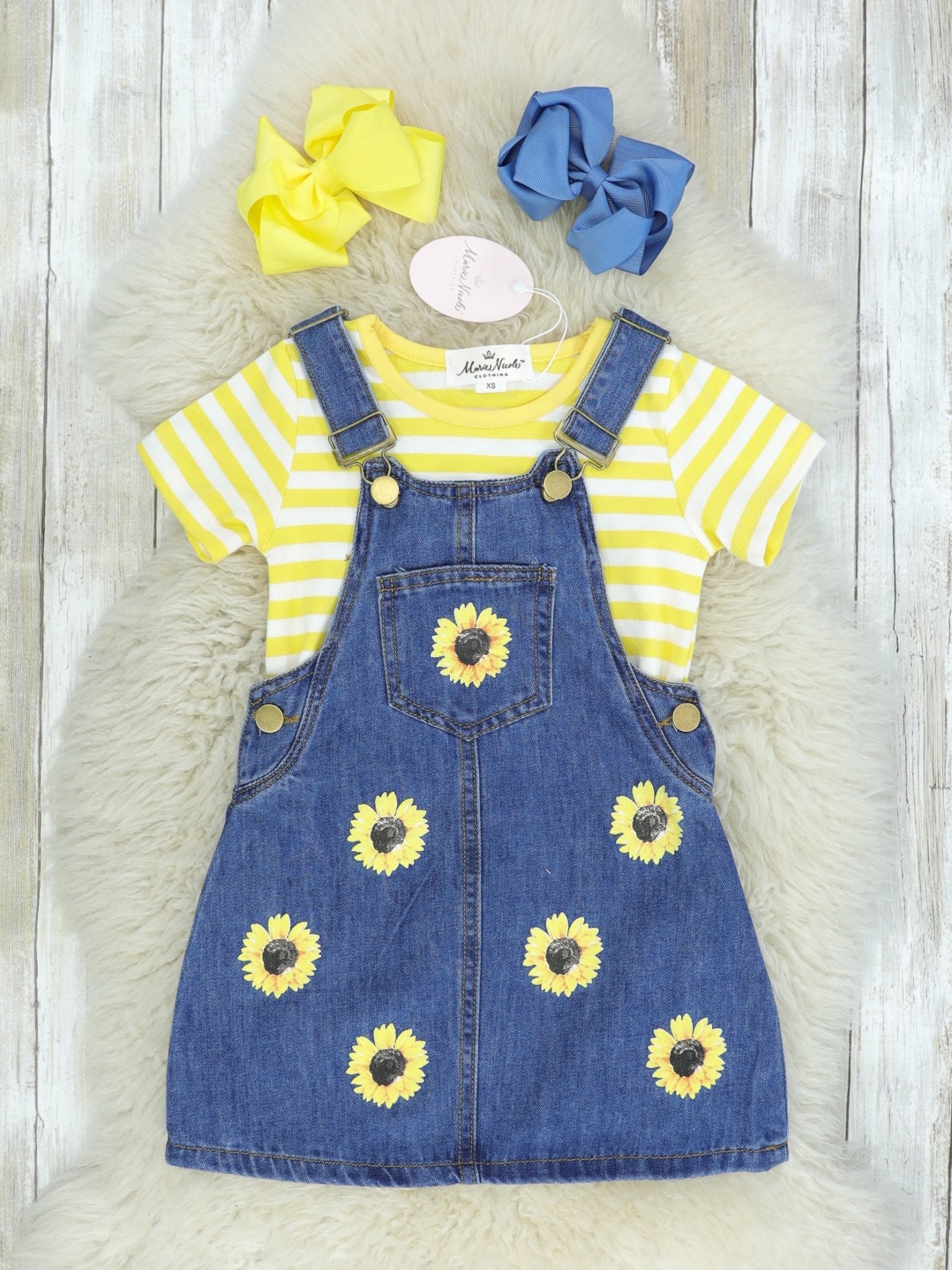 Sunflower Denim Overalls Set - Marie Nicole Clothing