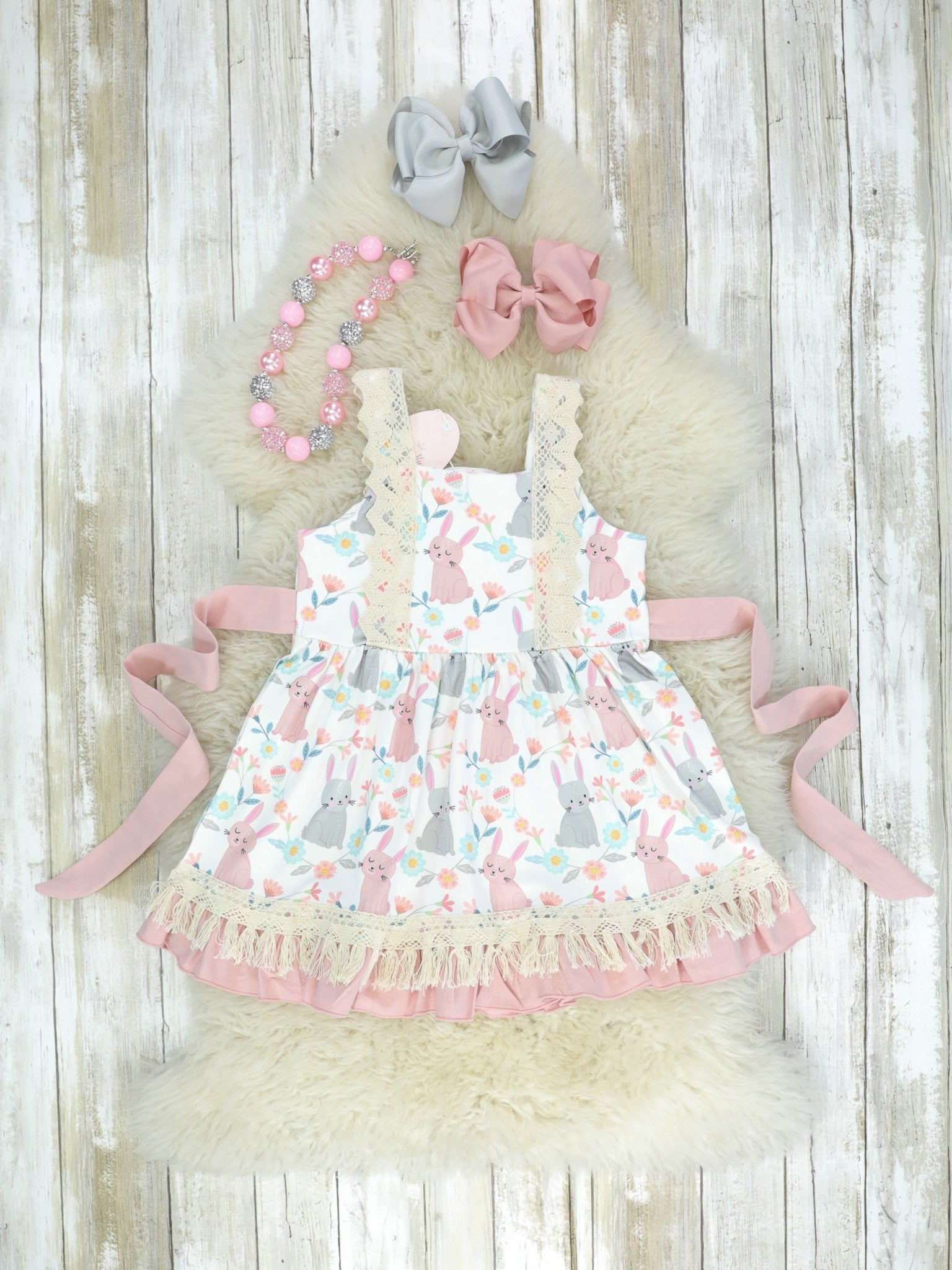 Pink & Grey Bunny Tank Dress - Marie Nicole Clothing