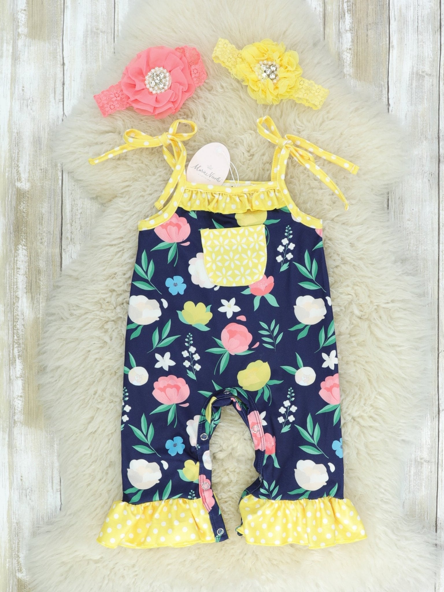 Pink & Yellow Floral Ruffle Romper - Marie Nicole Clothing