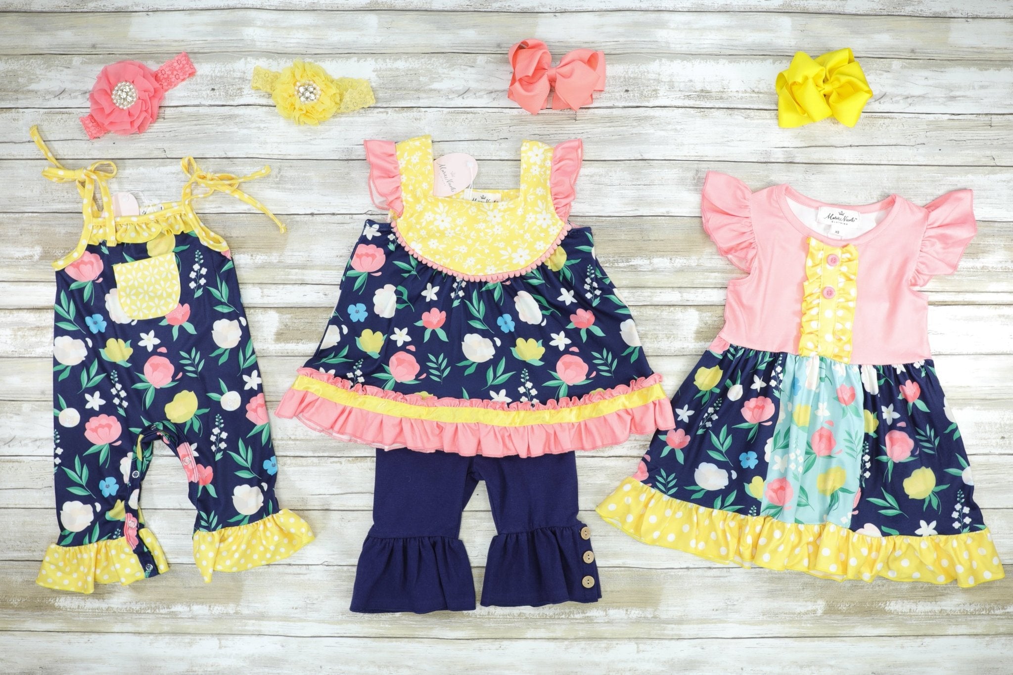 Pink & Yellow Floral Tank Ruffle Capri Outfit - Marie Nicole Clothing