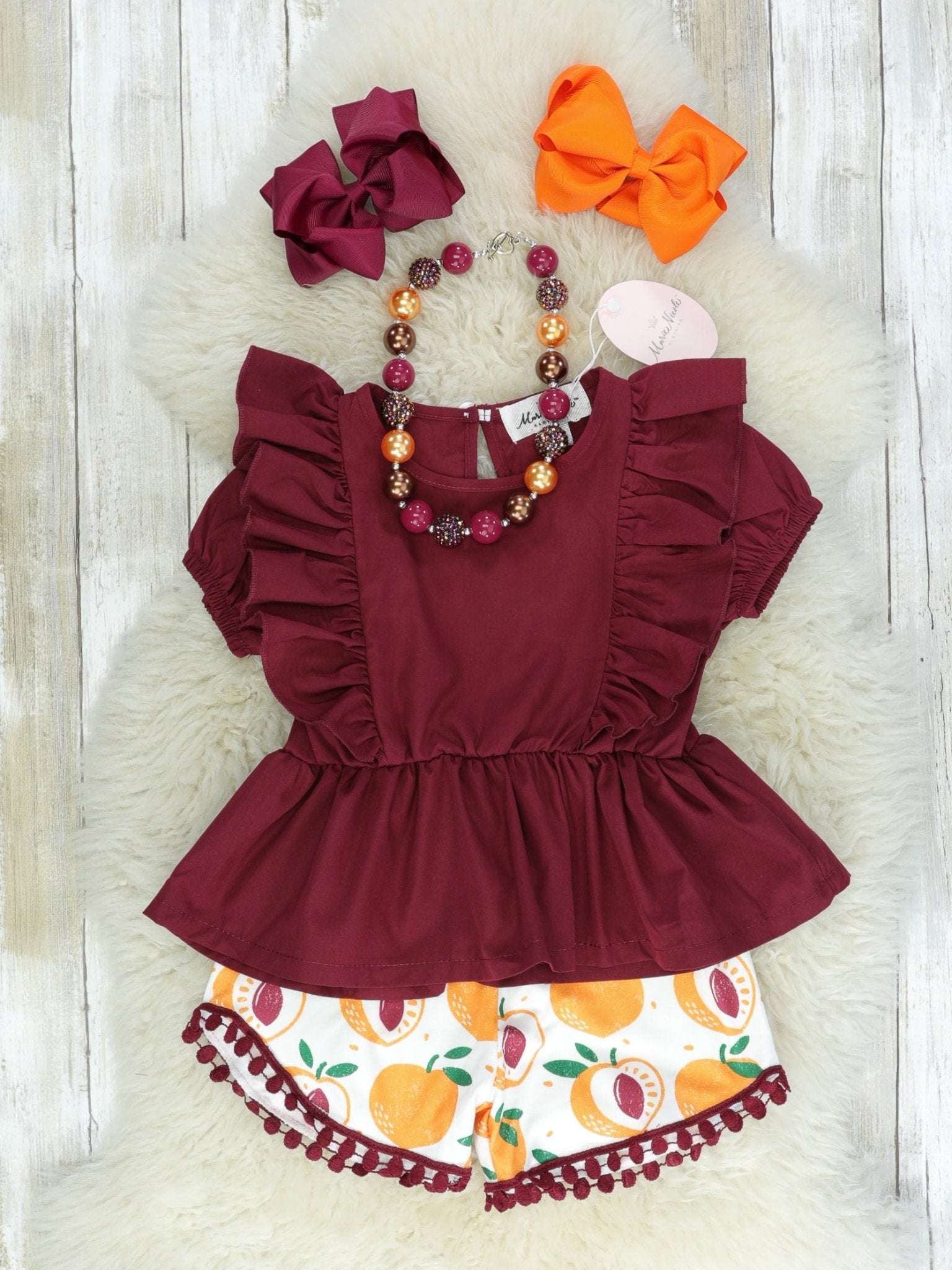 Peach Ruffle Shorts Outfit - Marie Nicole Clothing