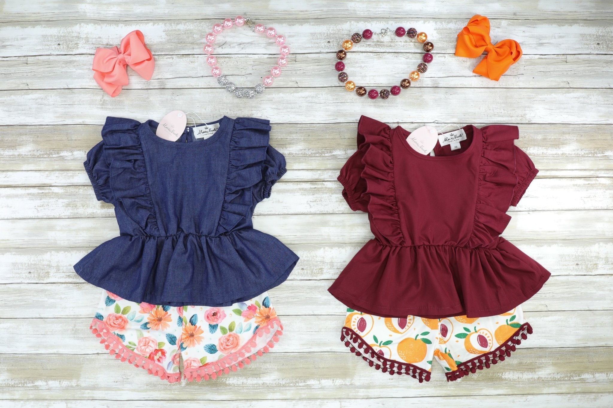 Peach Ruffle Shorts Outfit - Marie Nicole Clothing