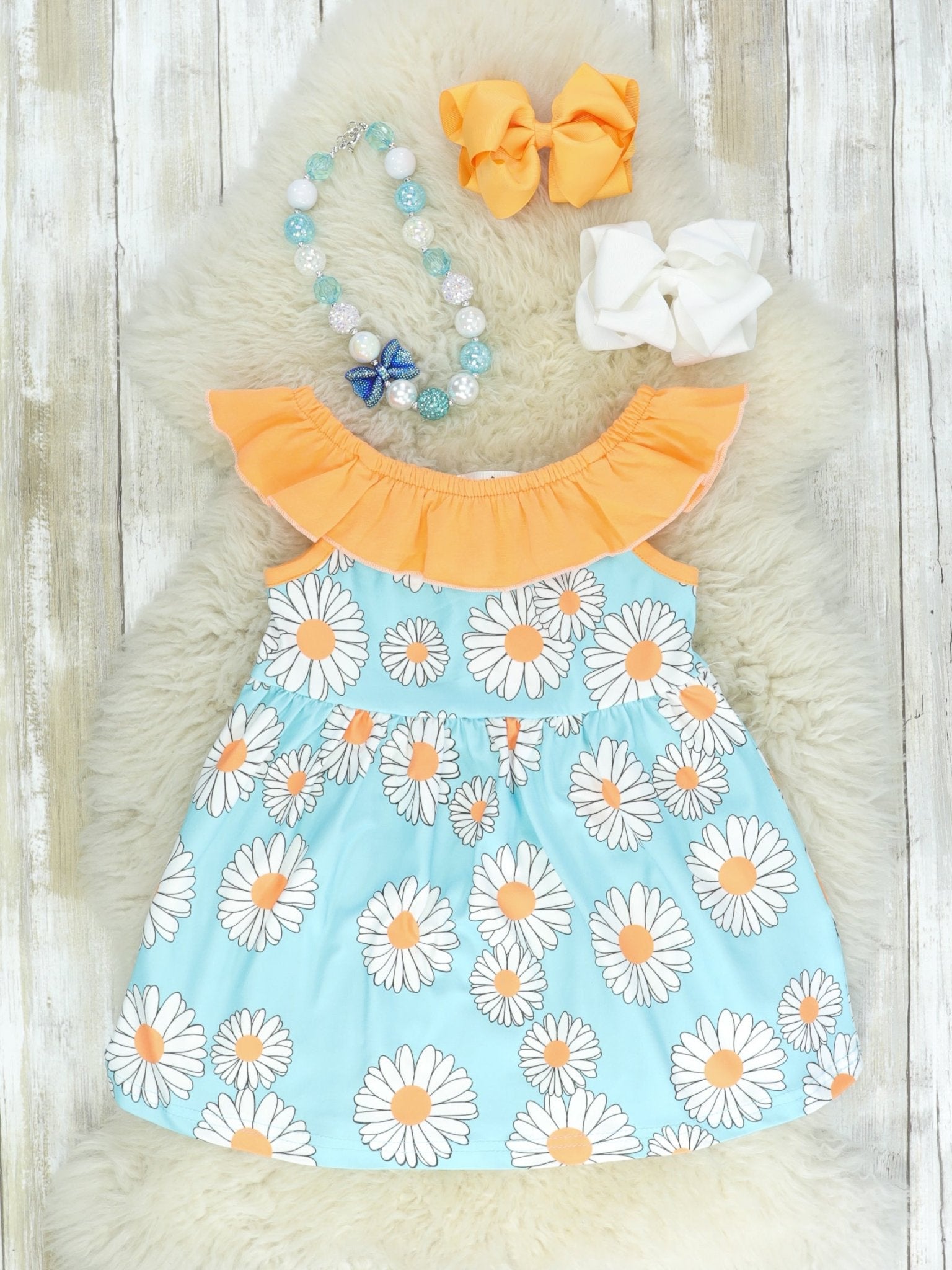 Blue & Orange Daisy Tank Dress - Marie Nicole Clothing