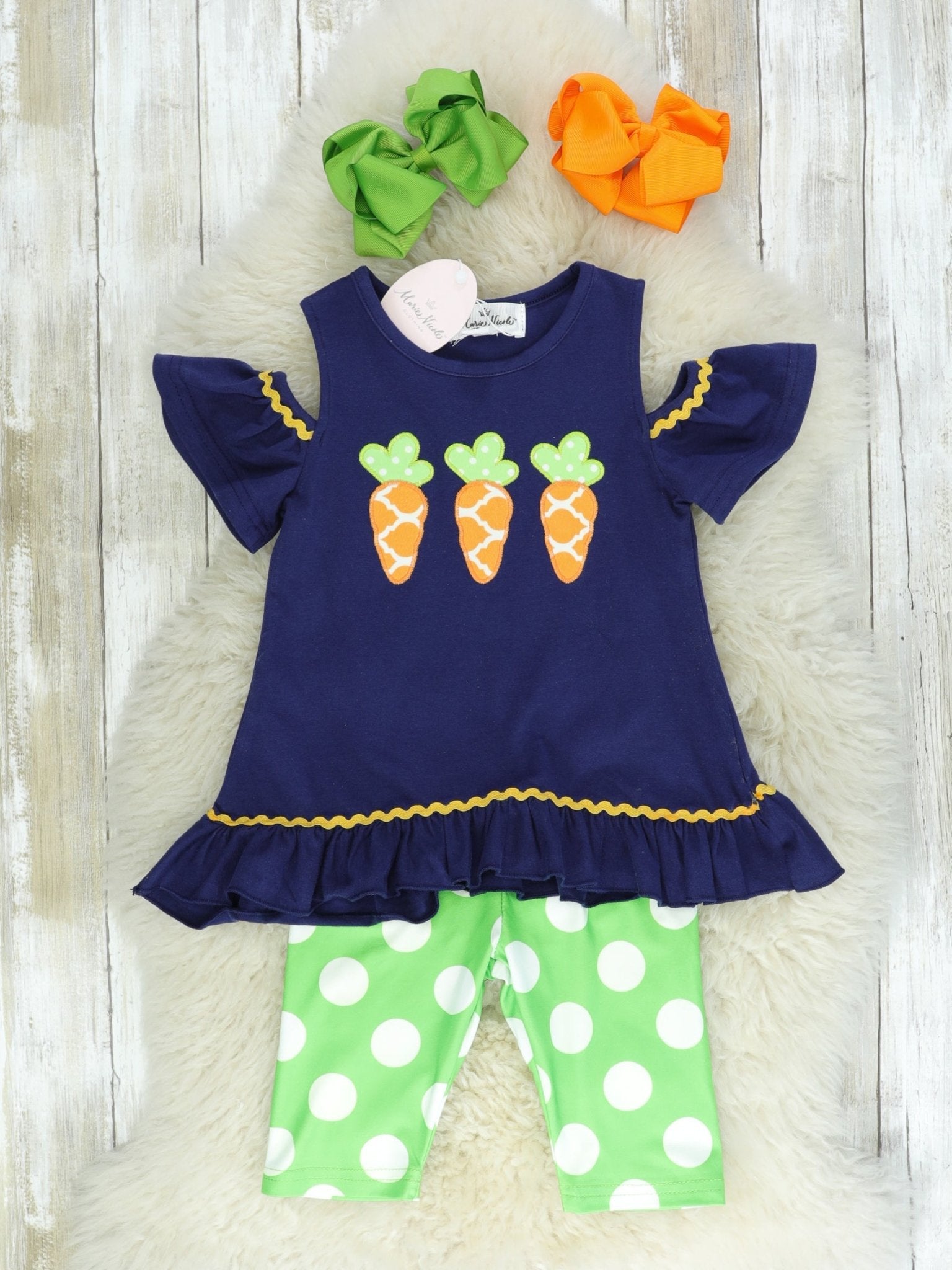 Navy & Green Carrots Ruffle Outfit - Marie Nicole Clothing