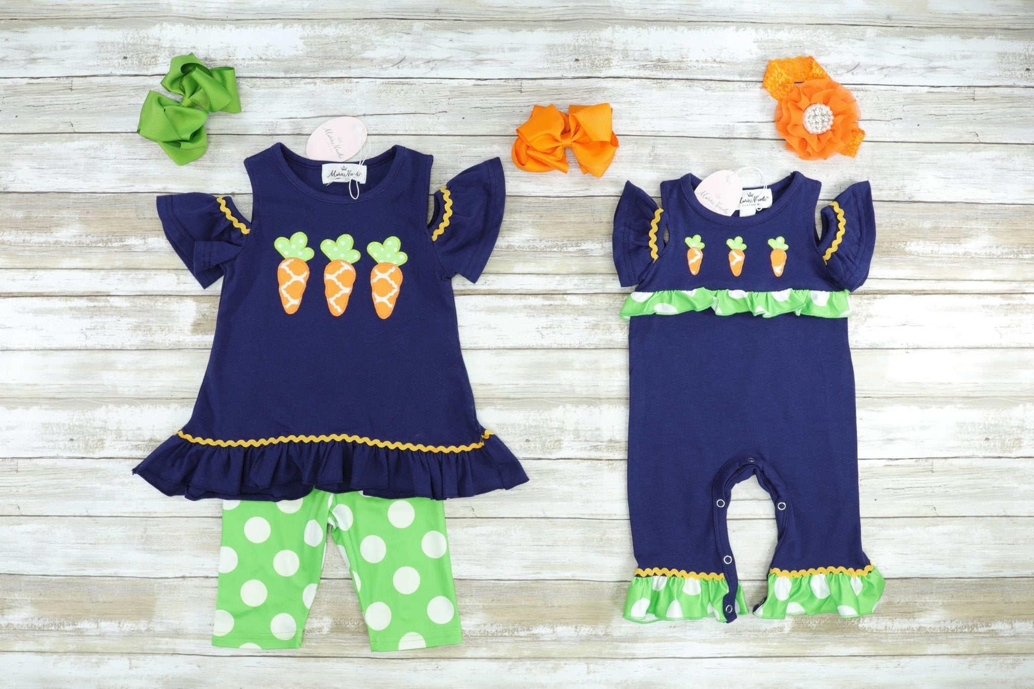 Navy & Green Carrots Ruffle Outfit - Marie Nicole Clothing