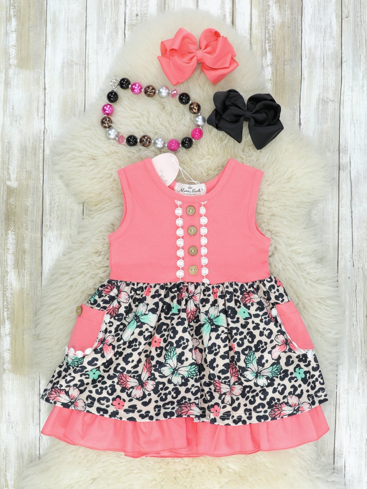 Coral Floral Leopard Tank Pocket Dress - Marie Nicole Clothing