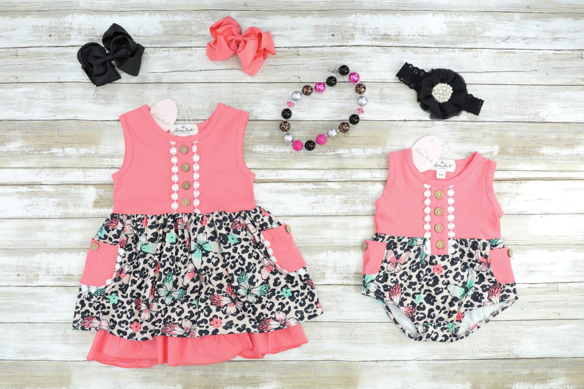 Coral Floral Leopard Tank Pocket Romper - Marie Nicole Clothing
