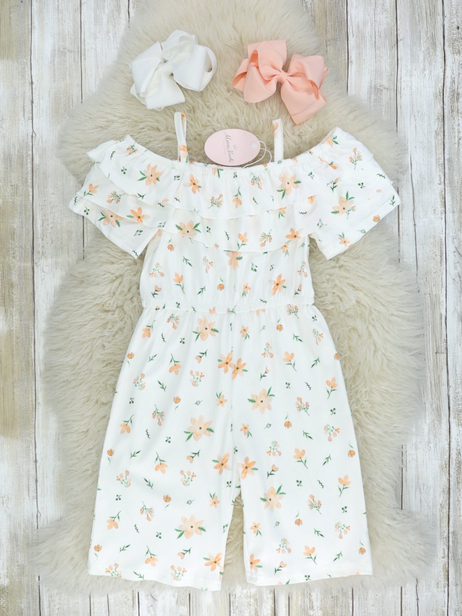 Sweet Peach Off The Shoulder Romper - Marie Nicole Clothing