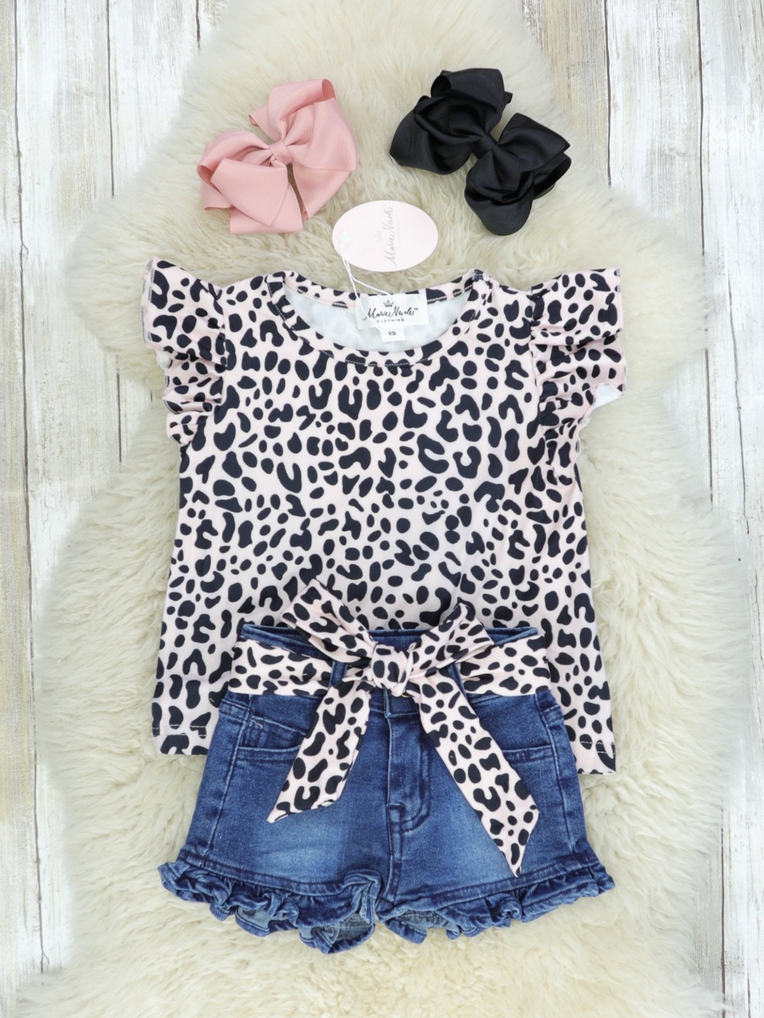 Cheetah Top & Ruffled Denim Outfit - Marie Nicole Clothing