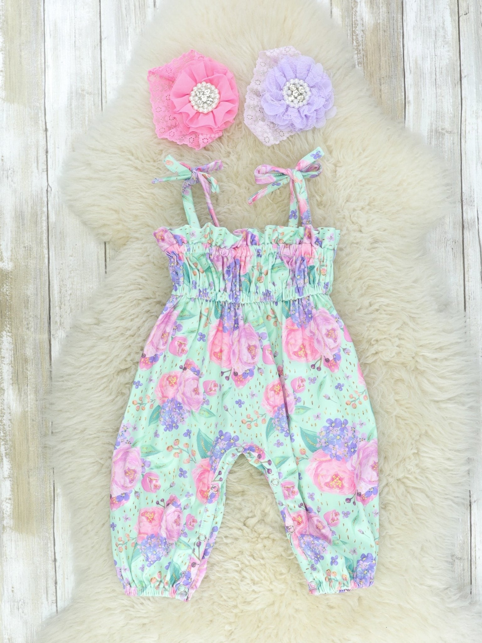 Purple & Mint Floral Tank Romper - Marie Nicole Clothing
