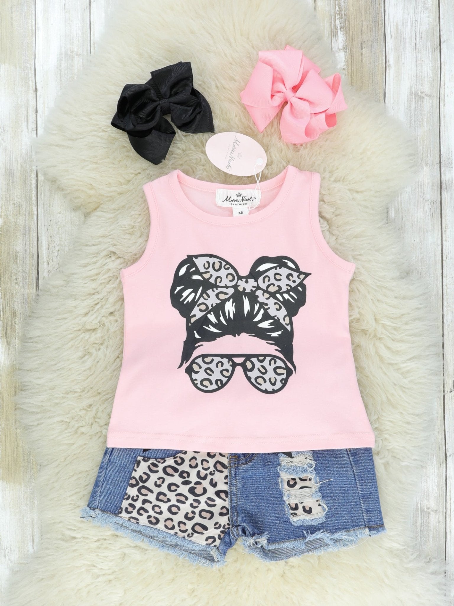 Pink Graphic Tank & Denim Shorts Outfit - Marie Nicole Clothing