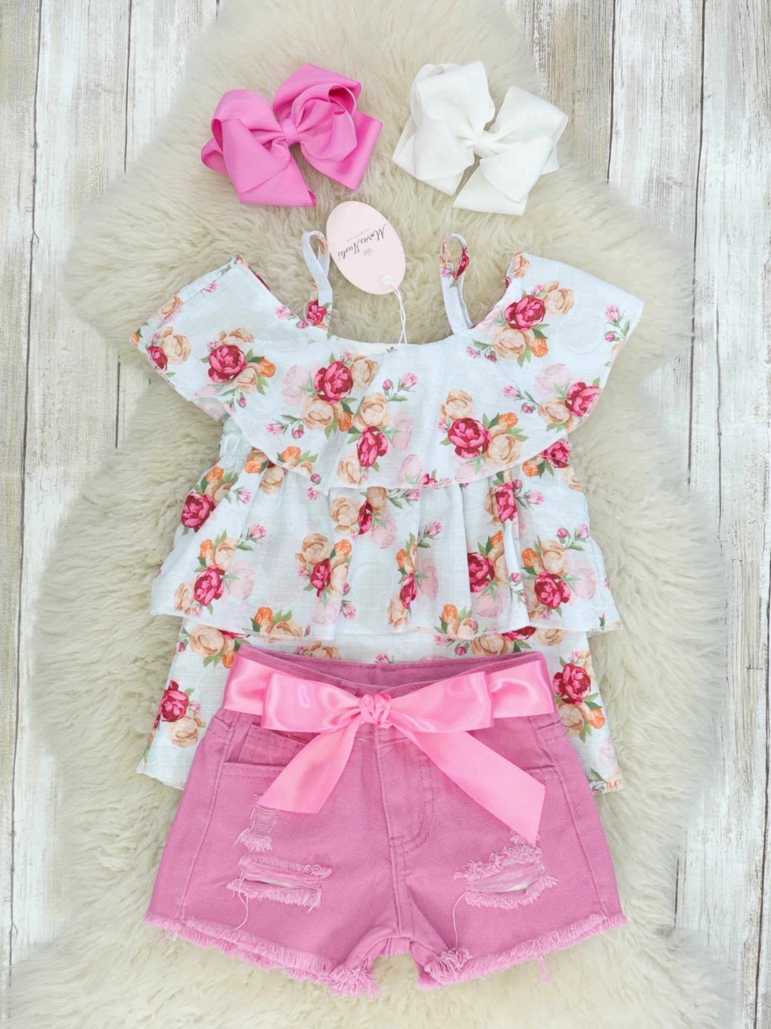 Prim Ruffle Top & Denim Shorts Outfit - Marie Nicole Clothing