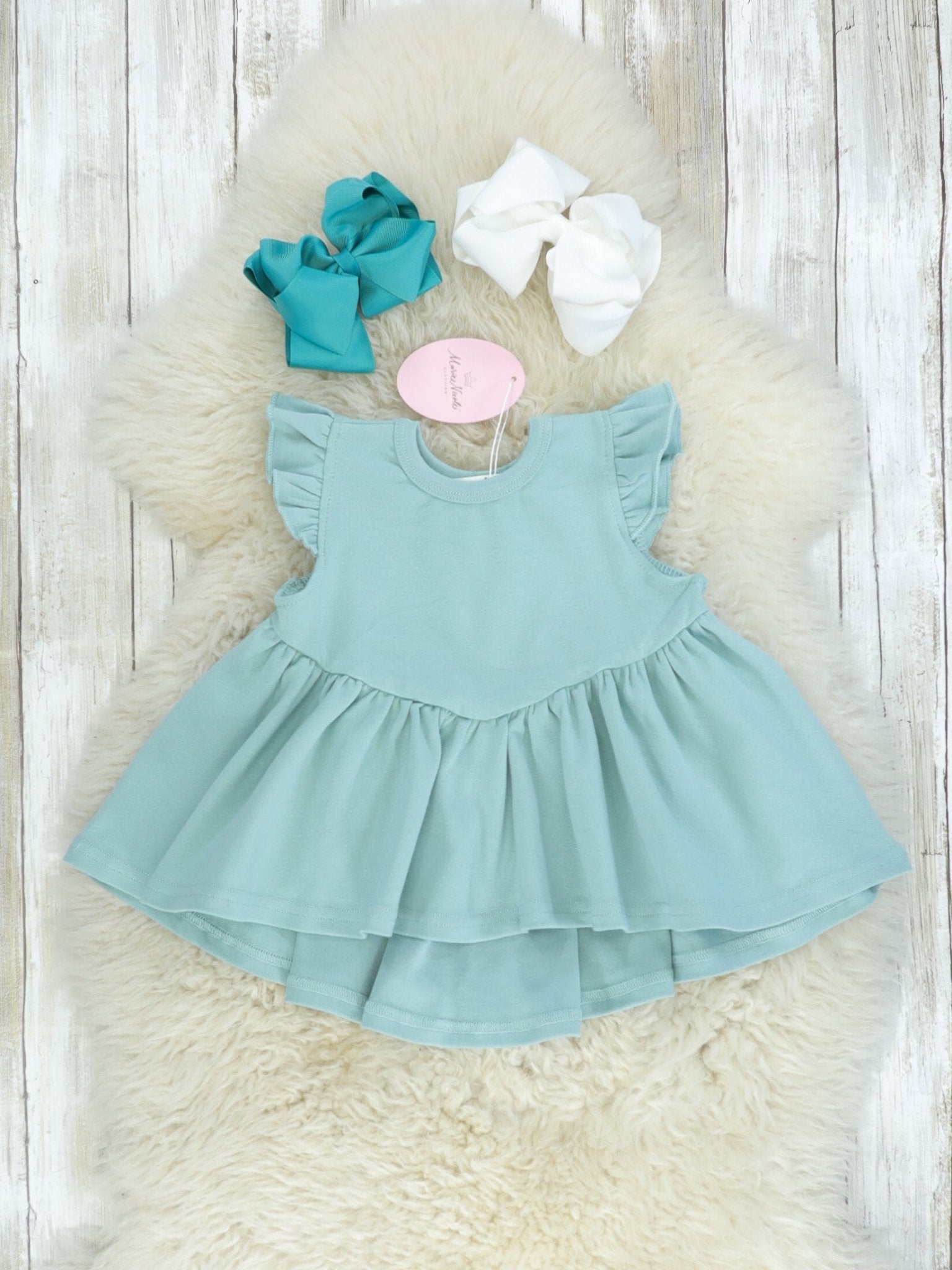 Cotton Hi - Lo Ruffle Top - Nile Blue - Marie Nicole Clothing