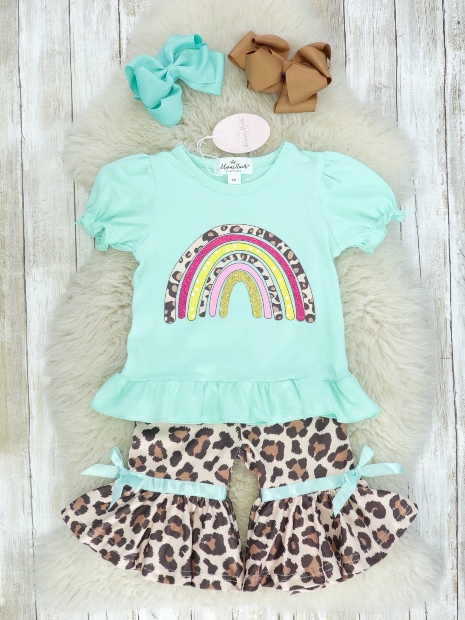 Teal & Leopard Rainbow Outfit - Marie Nicole Clothing