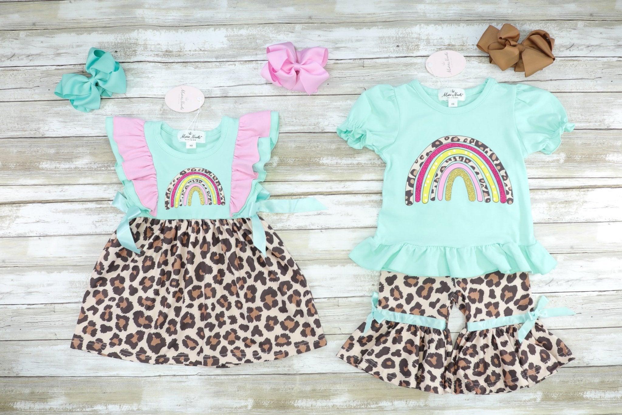 Teal & Leopard Rainbow Outfit - Marie Nicole Clothing