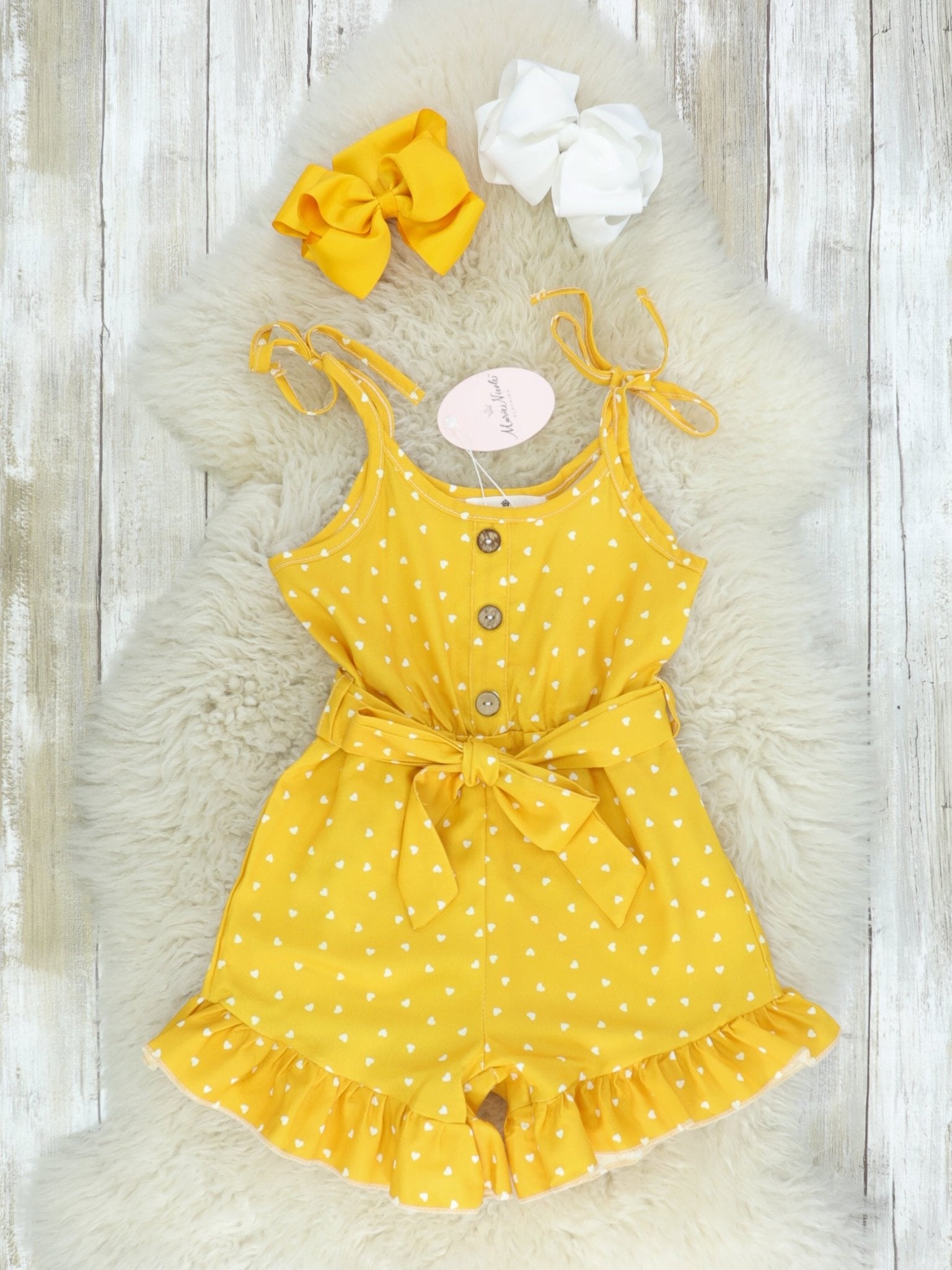 Yellow Polka Dot Tie Romper - Marie Nicole Clothing