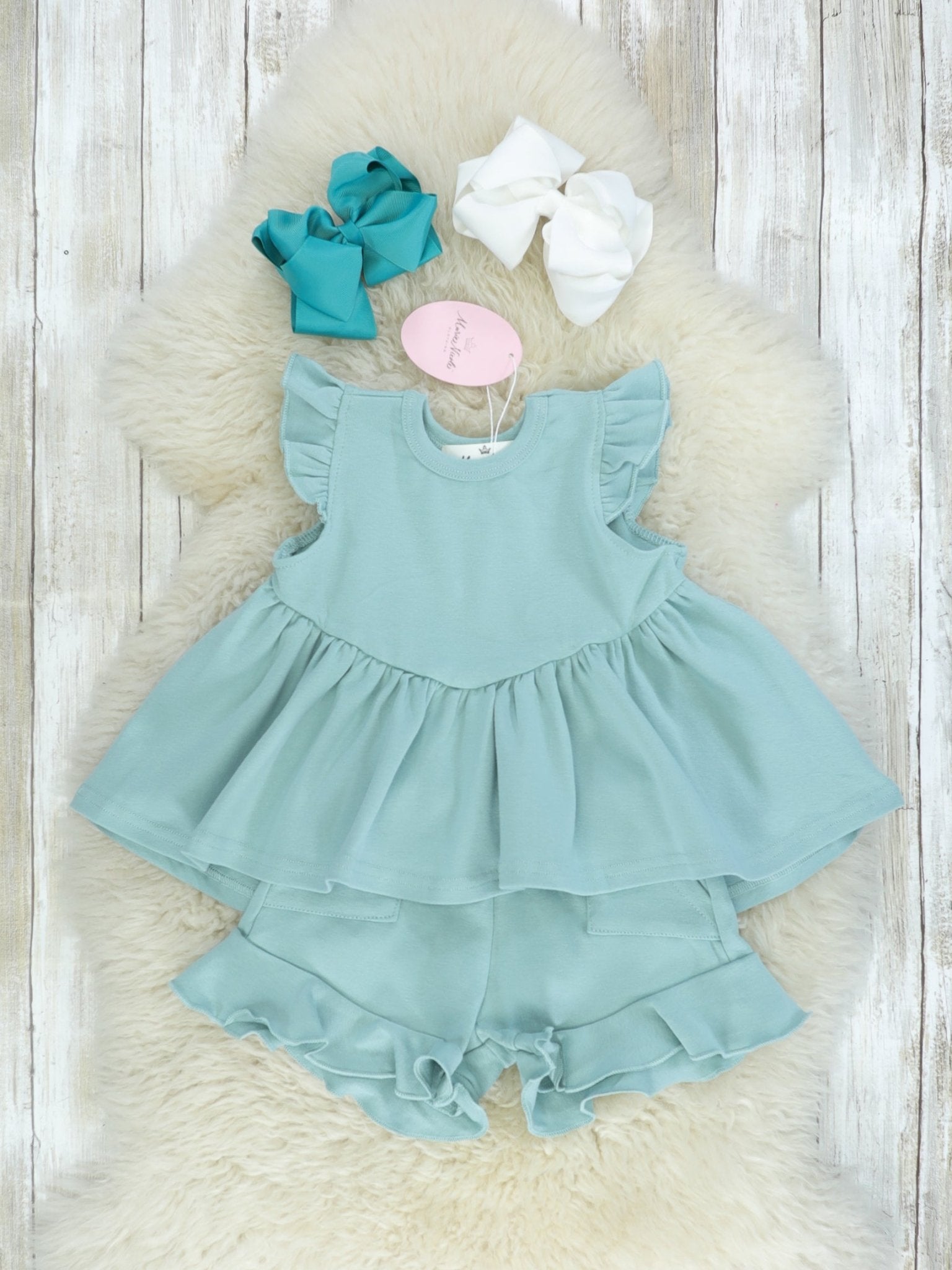 Cotton Hi - Lo Ruffle Top - Nile Blue - Marie Nicole Clothing