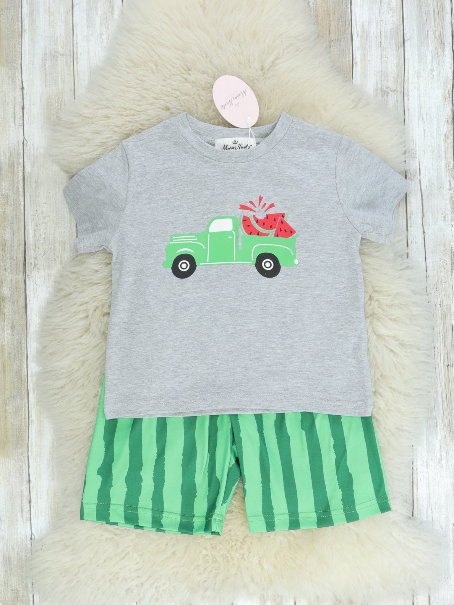Grey Watermelon Truck Shorts Outfit - Marie Nicole Clothing