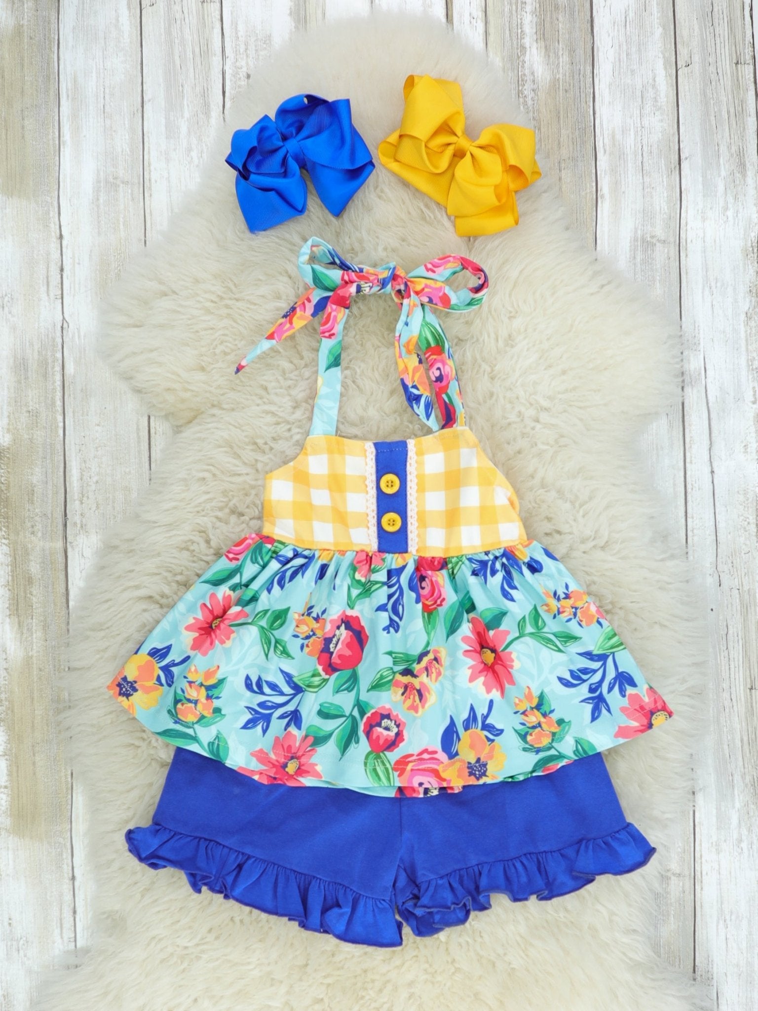 Fun Floral Halter Ruffle Outfit - Marie Nicole Clothing